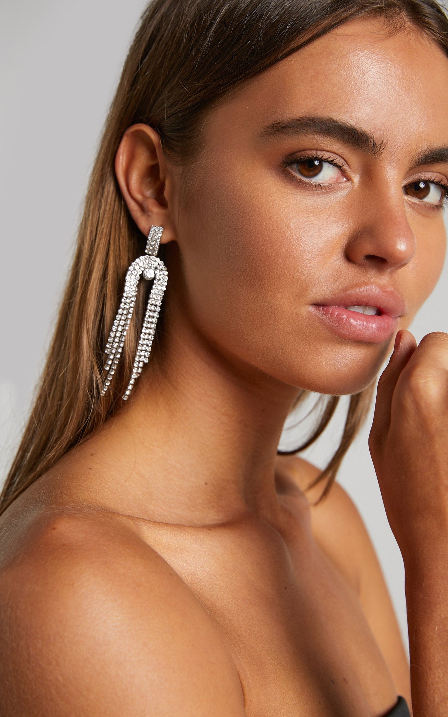 Ailish Diamante Fringe Drop Earrings in Silver Diamante