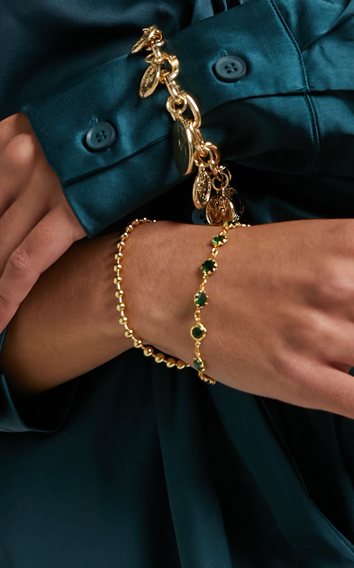 Loreen Coin Bead Bracelet Set - Pack of 3 in Gold