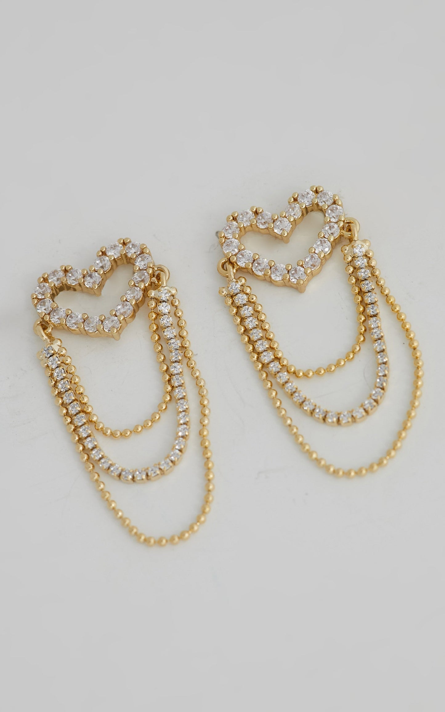 Altair Diamante Heart Chain Drop Earrings in Gold