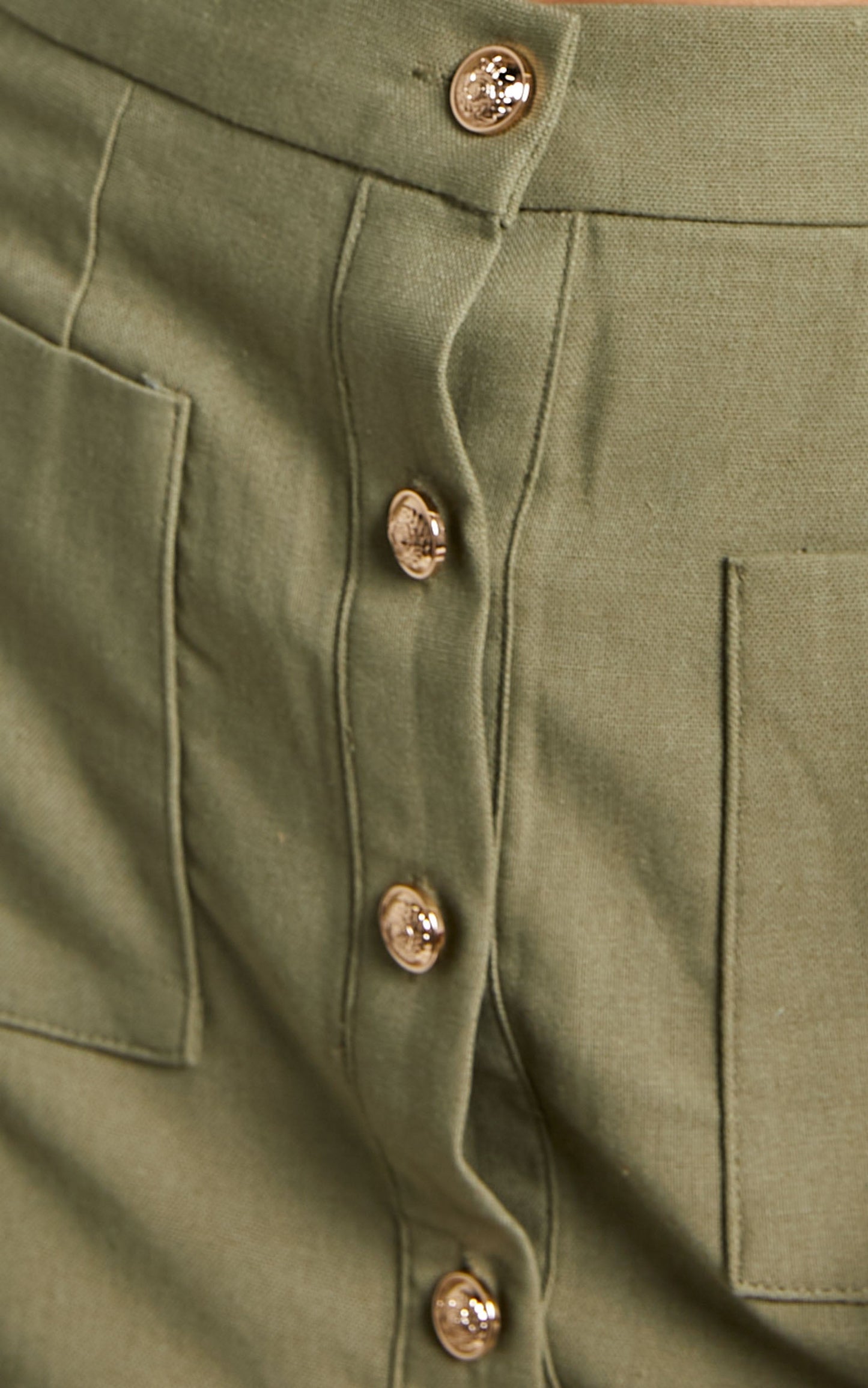 Nadhia Two Piece Set - Linen Look Cropped Shirt and Button Up Mini Skirt in Khaki