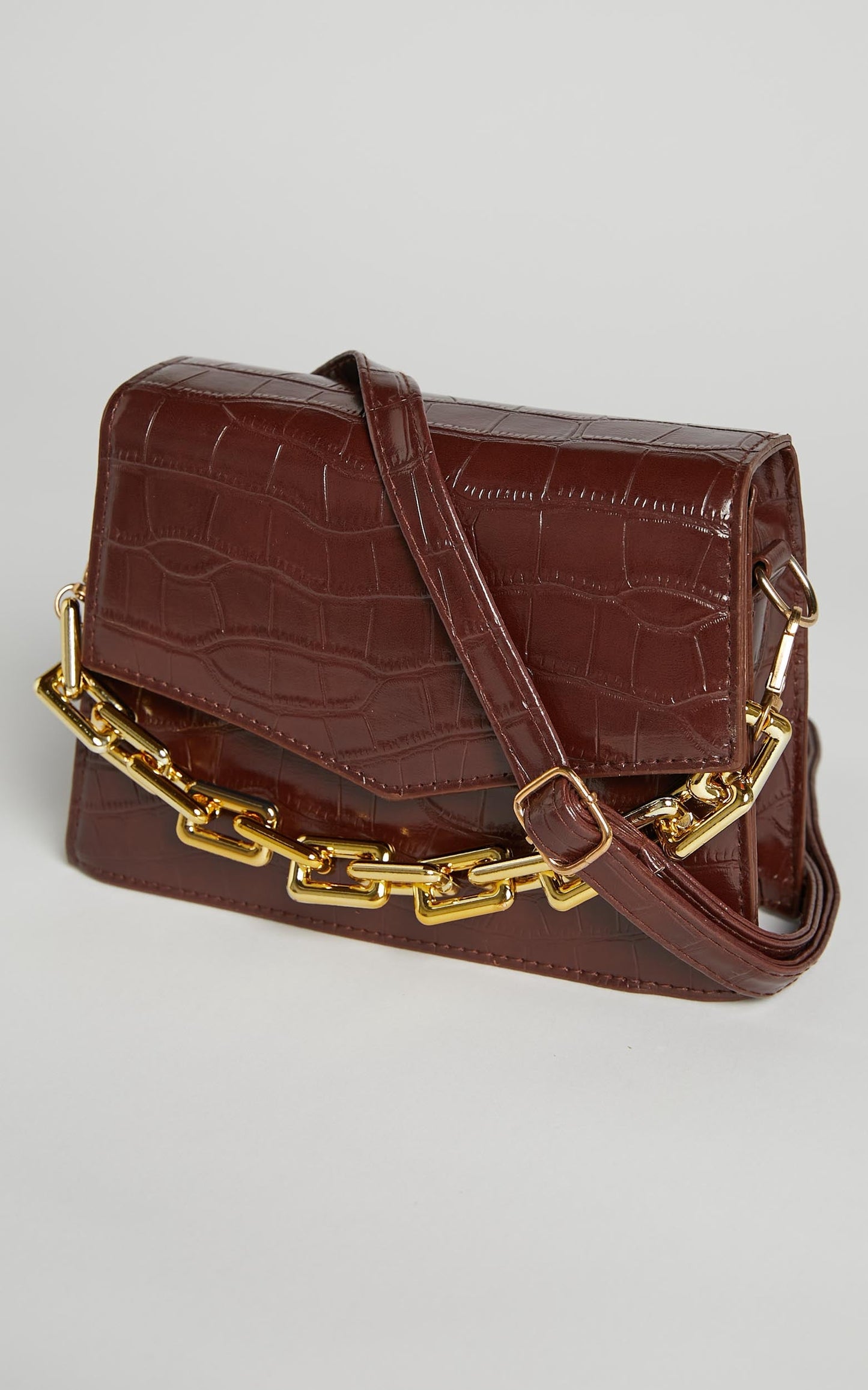 Penny Bag - Chain Detail Crossbody Bag in Brown Croc
