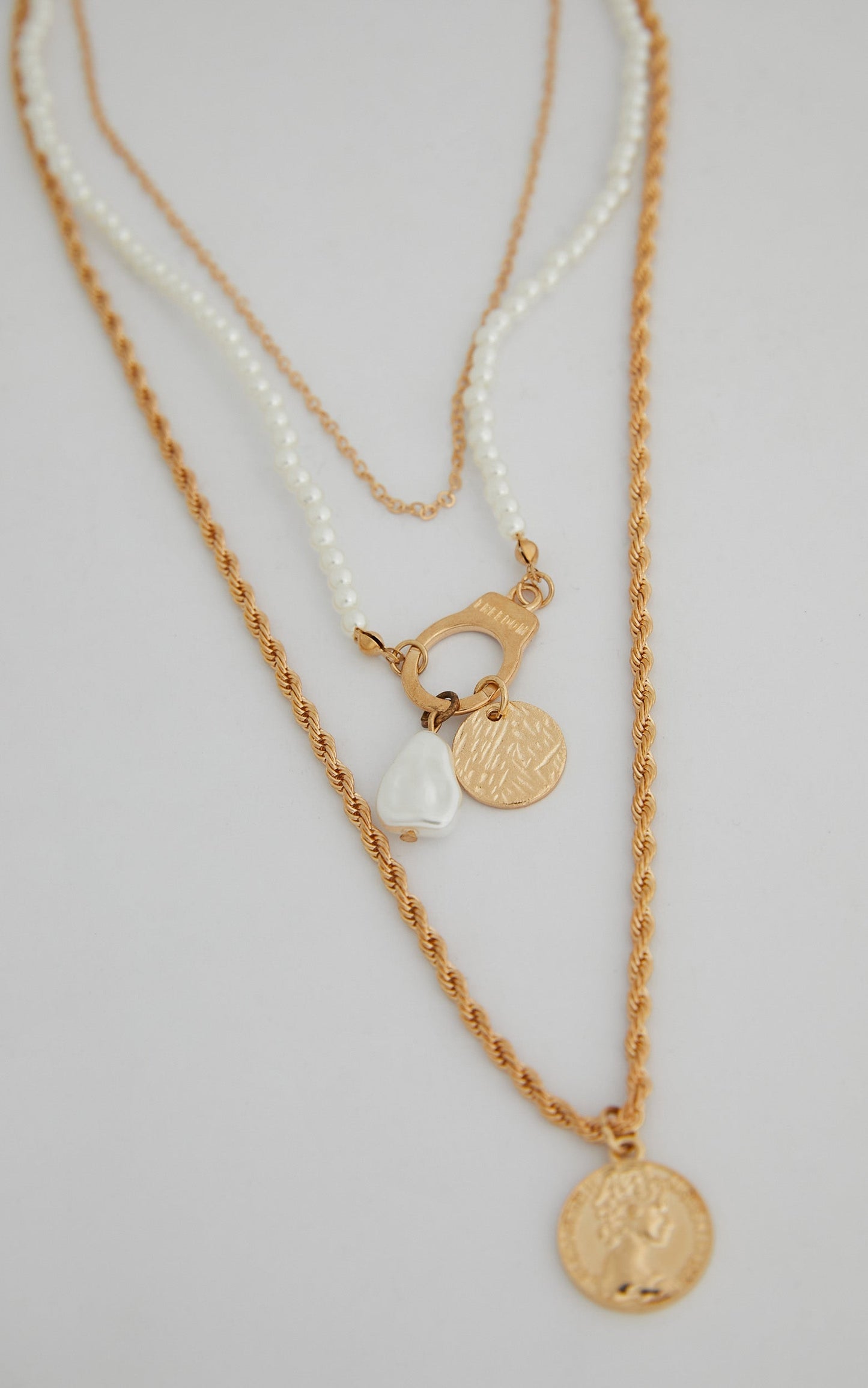 Scarleth Layered Pearl Chain Necklace - Set of 3 in Gold