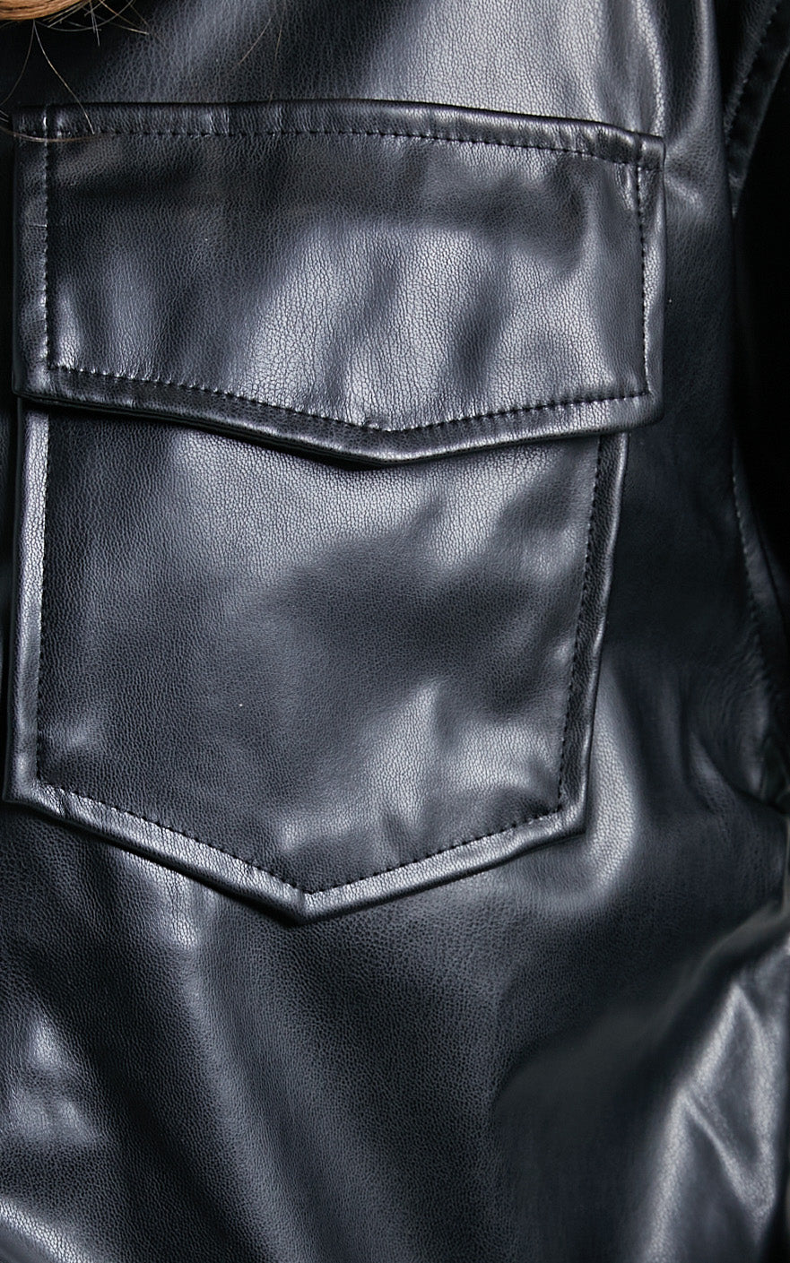 Selenia Shirt - Button Front Faux Leather Shirt in Black