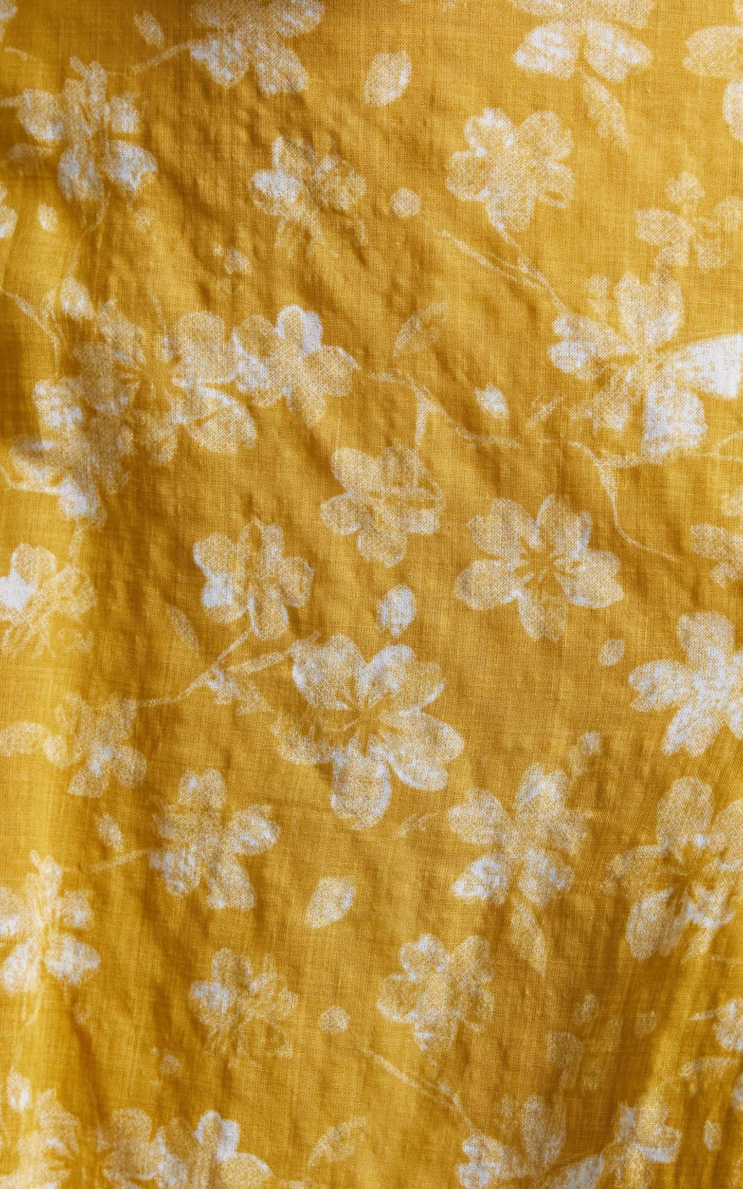 Zilda Linen Tie Front Crop Top and Midi Skirt Two Piece Set in Yellow Floral