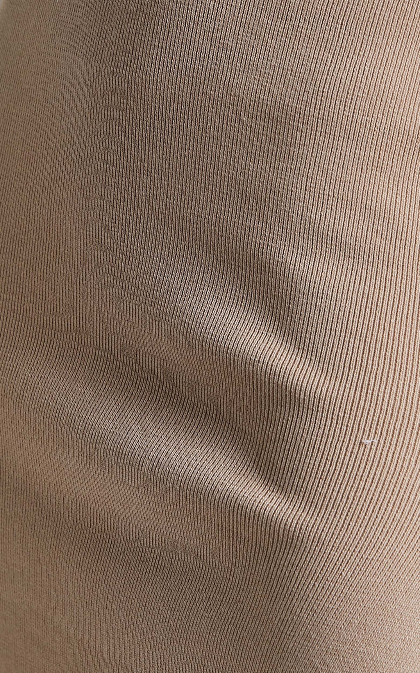 Zinkie Midi Dress - Fine Ribbed Open Collar Knit Dress in Mocha