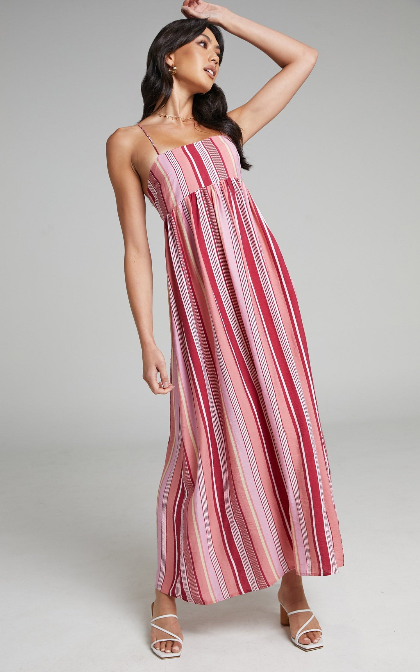 Chelcy Striped Open Back Maxi Dress in Pink