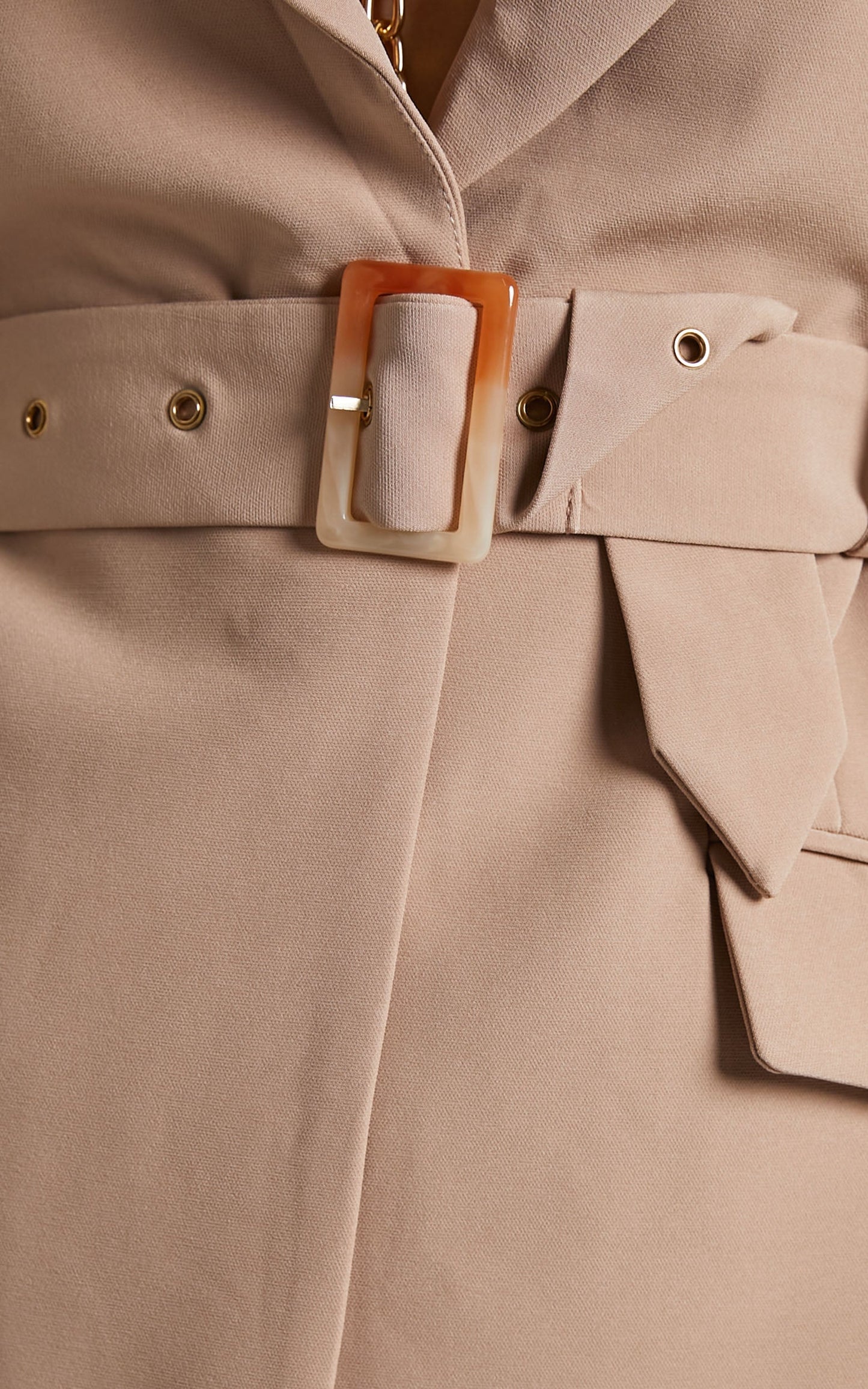 Mikirie Belted Cut Out Blazer in Tan