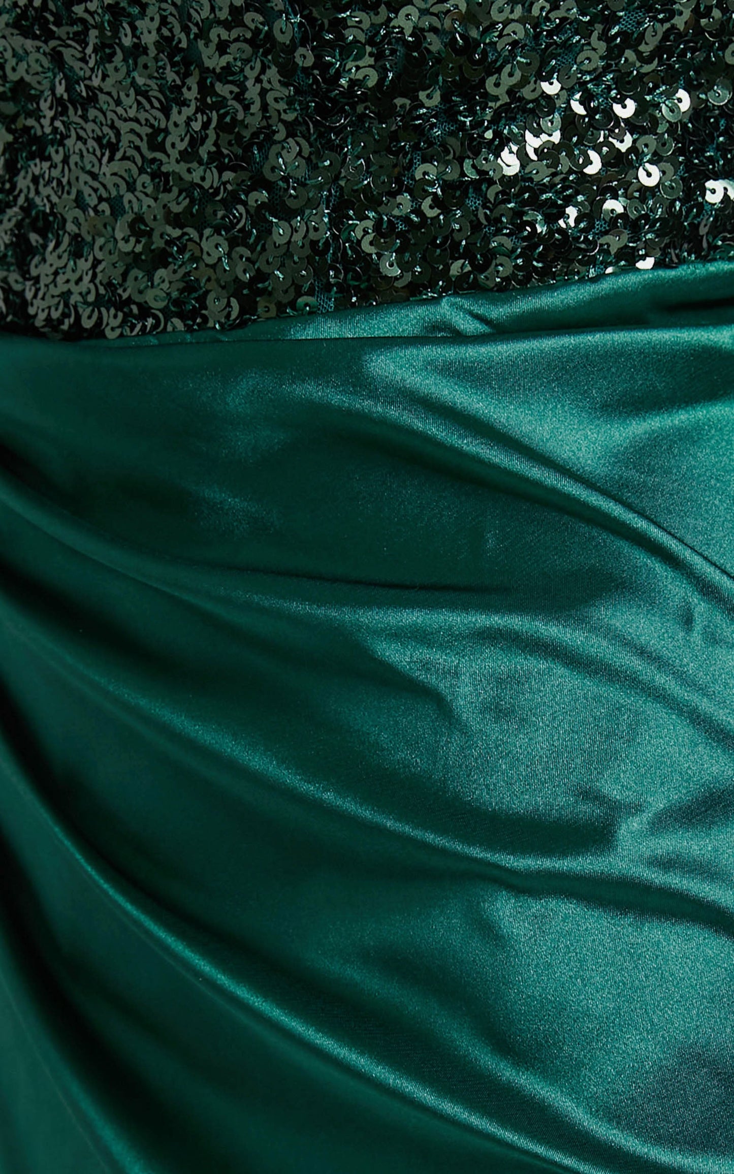 Tiffania Maxi Dress - High Split Asymmetric Sequin Bodice Strapless Dress in Emerald