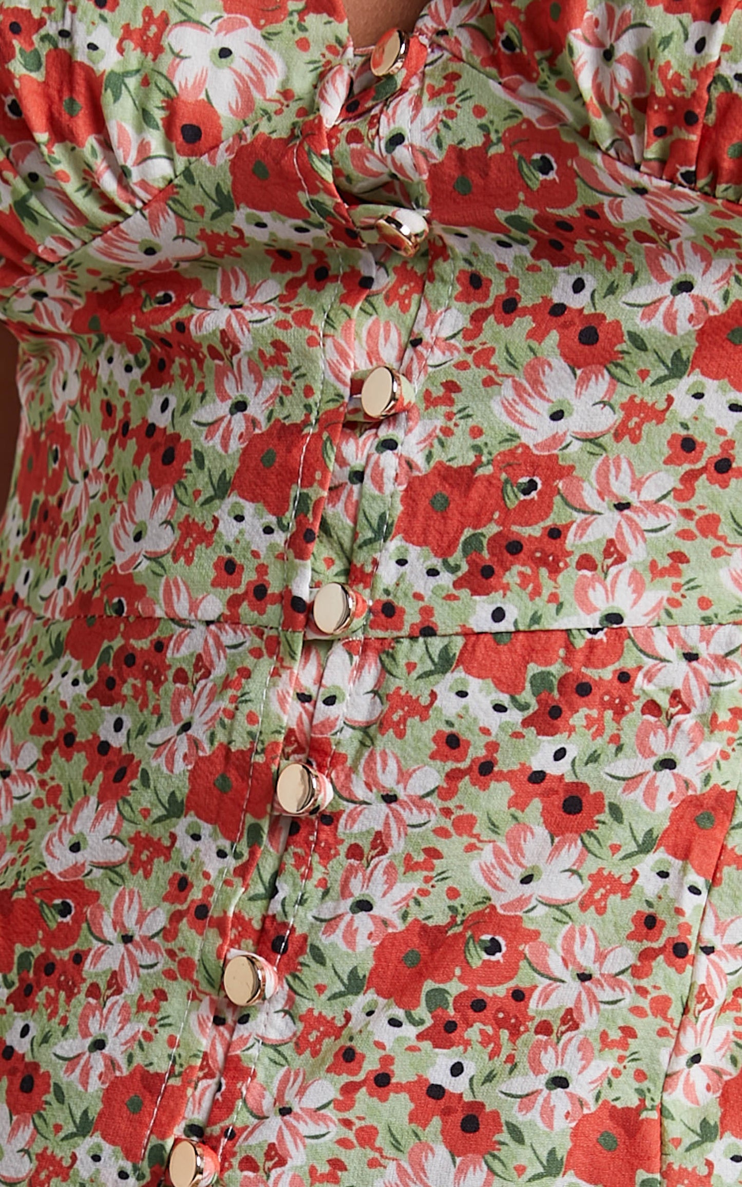 Adalina Midi Dress - Short Puff Sleeve Button Down Dress in Pink Floral