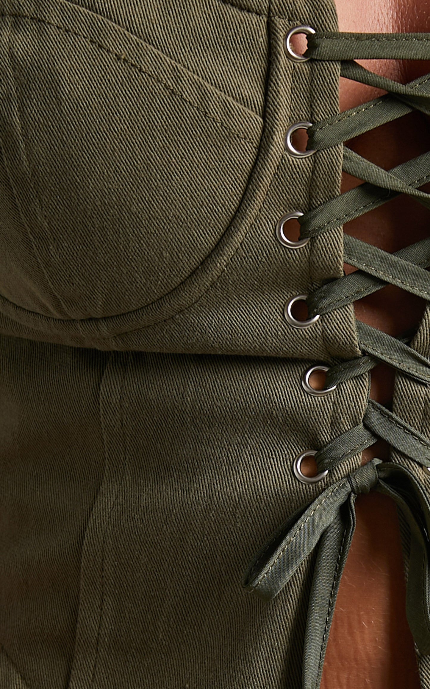 Alesana Top - Lace Up Strapless Corset Top in Khaki