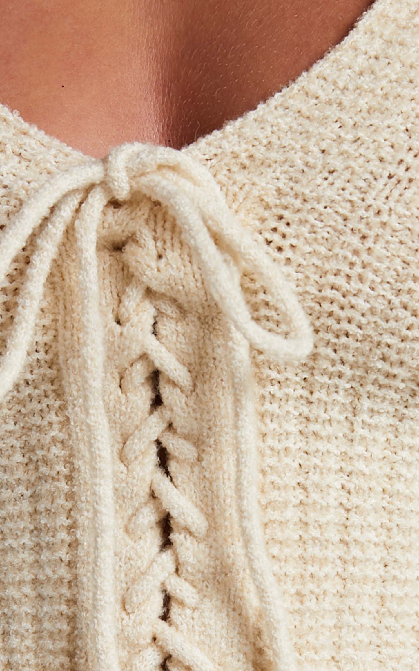 Ashtyn Top - Knit Lace Up Corset Top in Natural
