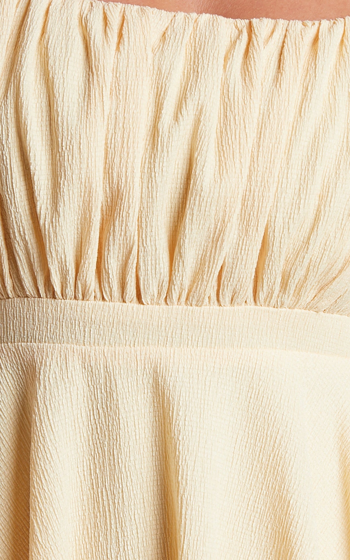 Aziah Mini Dress - Tie Shoulder Ruched Bodice Dress in Butter Yellow