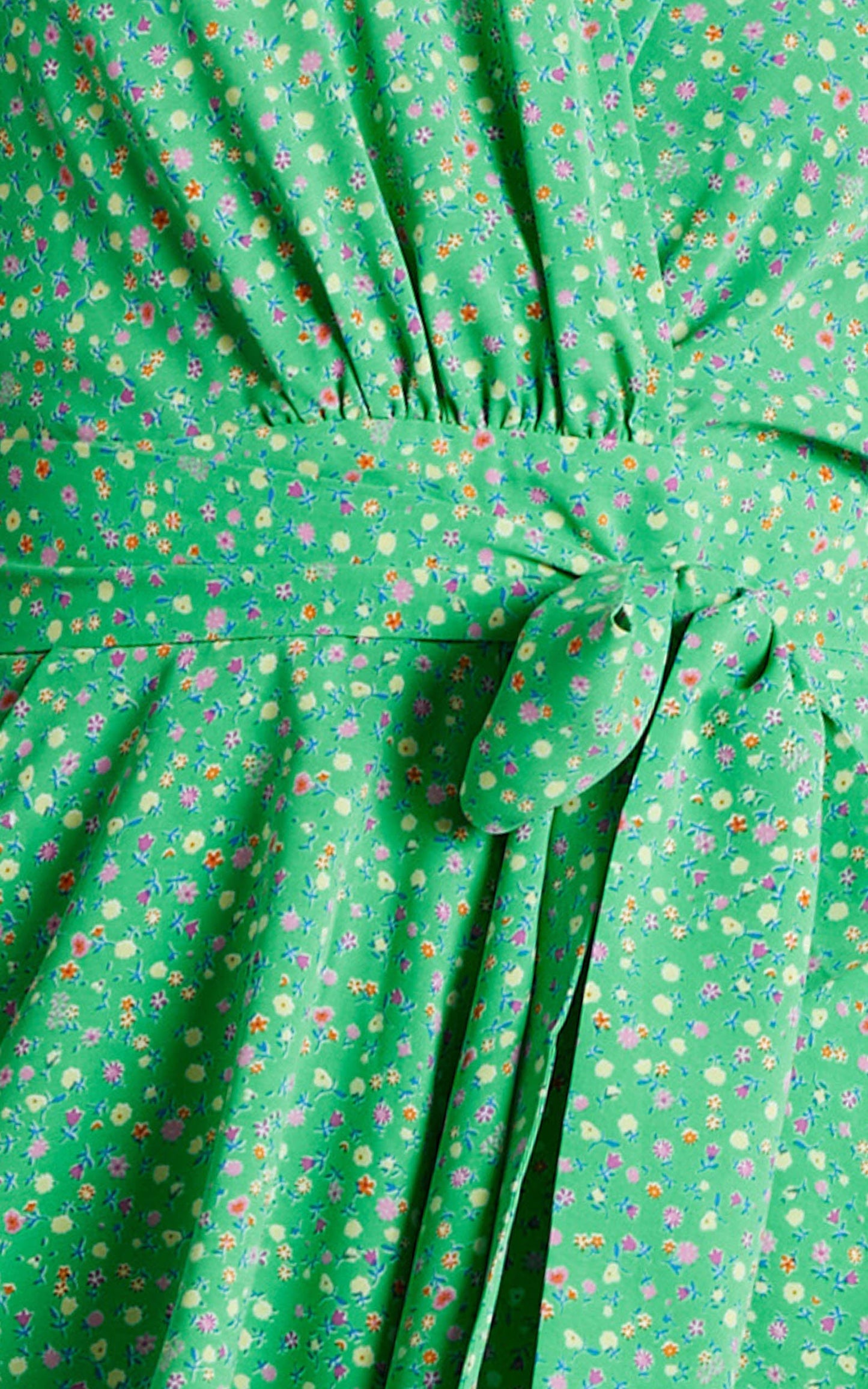 Feliza Playsuit - V Neck Flutter Sleeve Waist Tie Playsuit in Green Floral