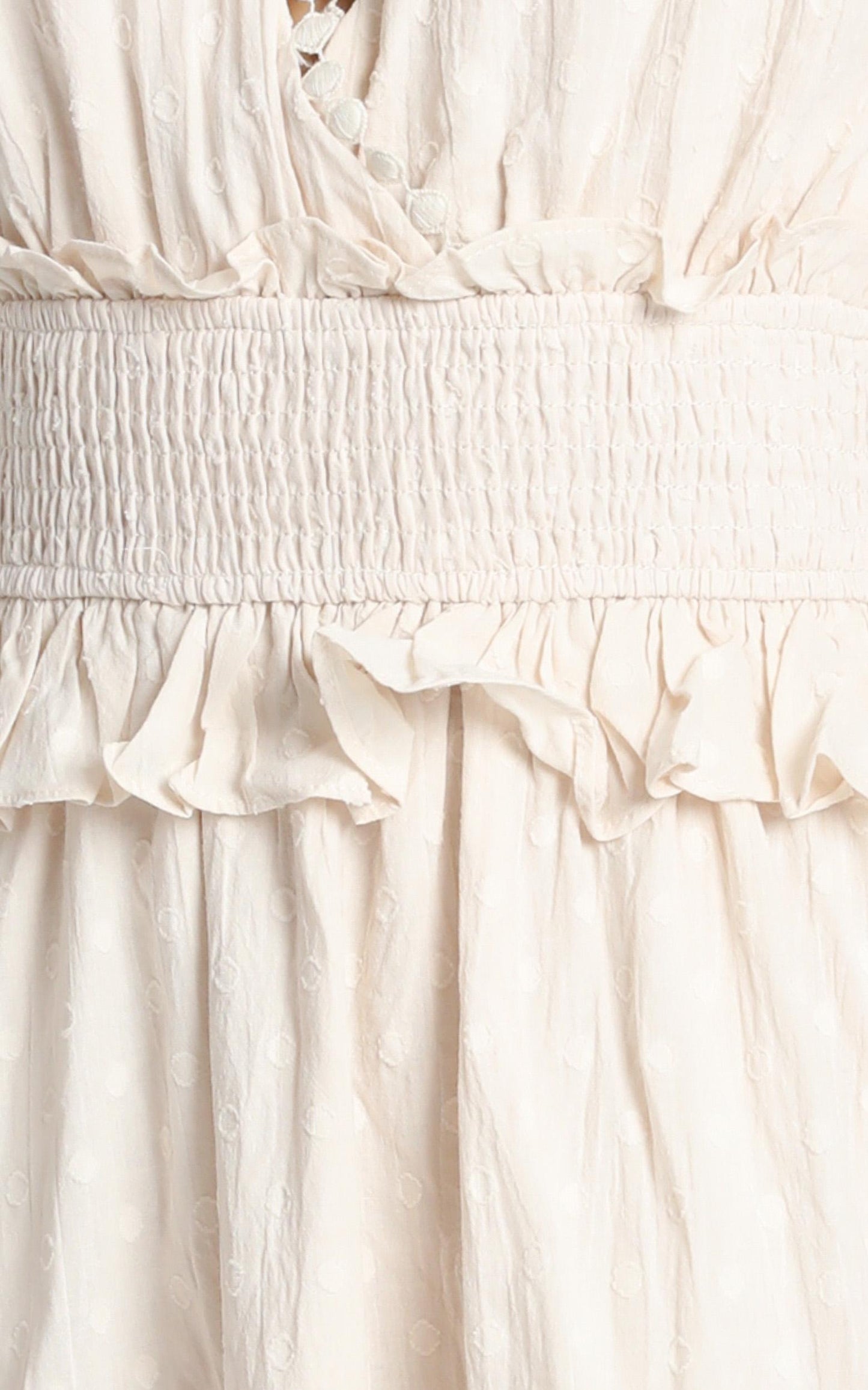 Dotty Frill Mini Dress In Beige