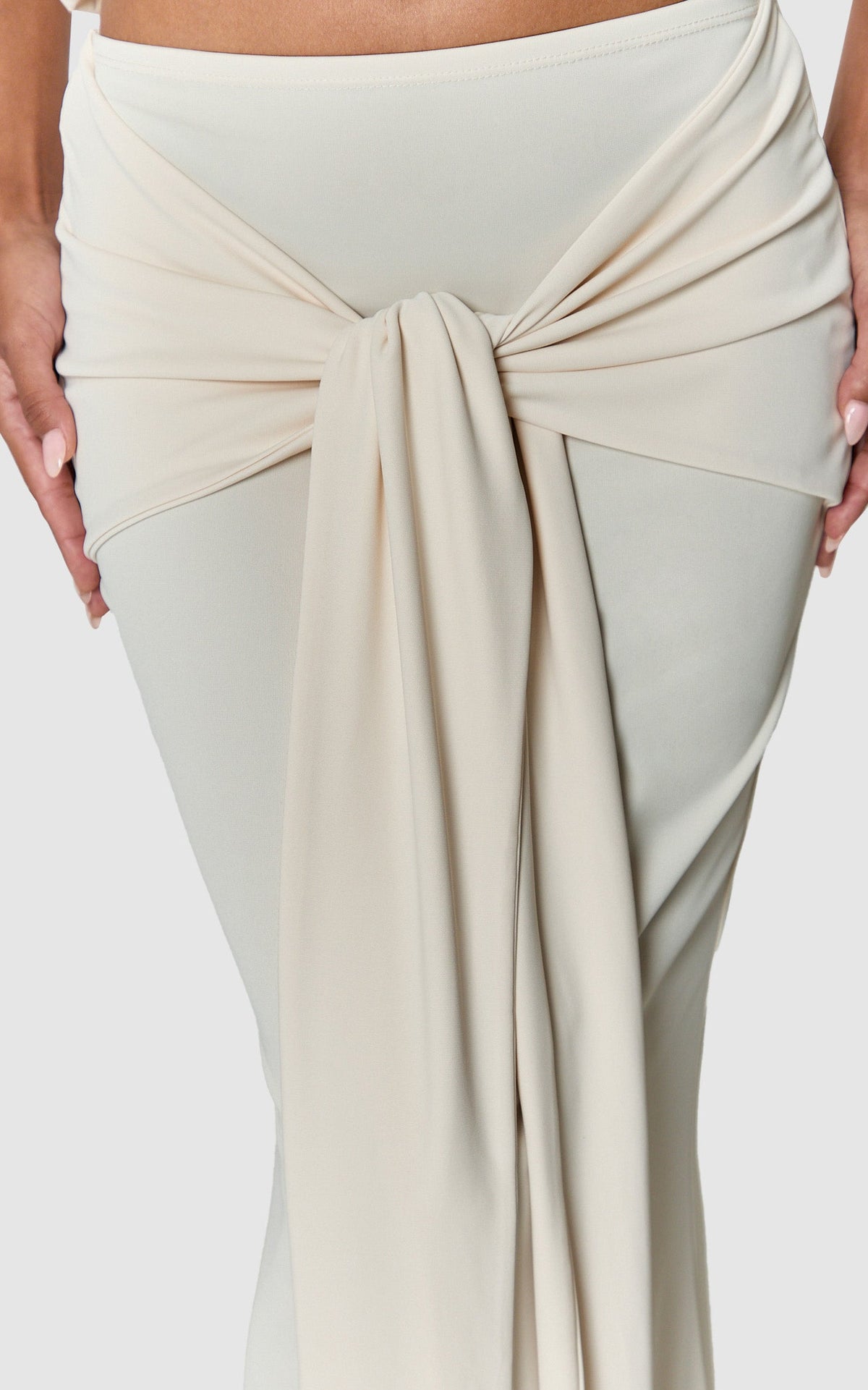Natalia Maxi Skirt - Low Waisted Overlay Wrap Tie Skirt in Ivory