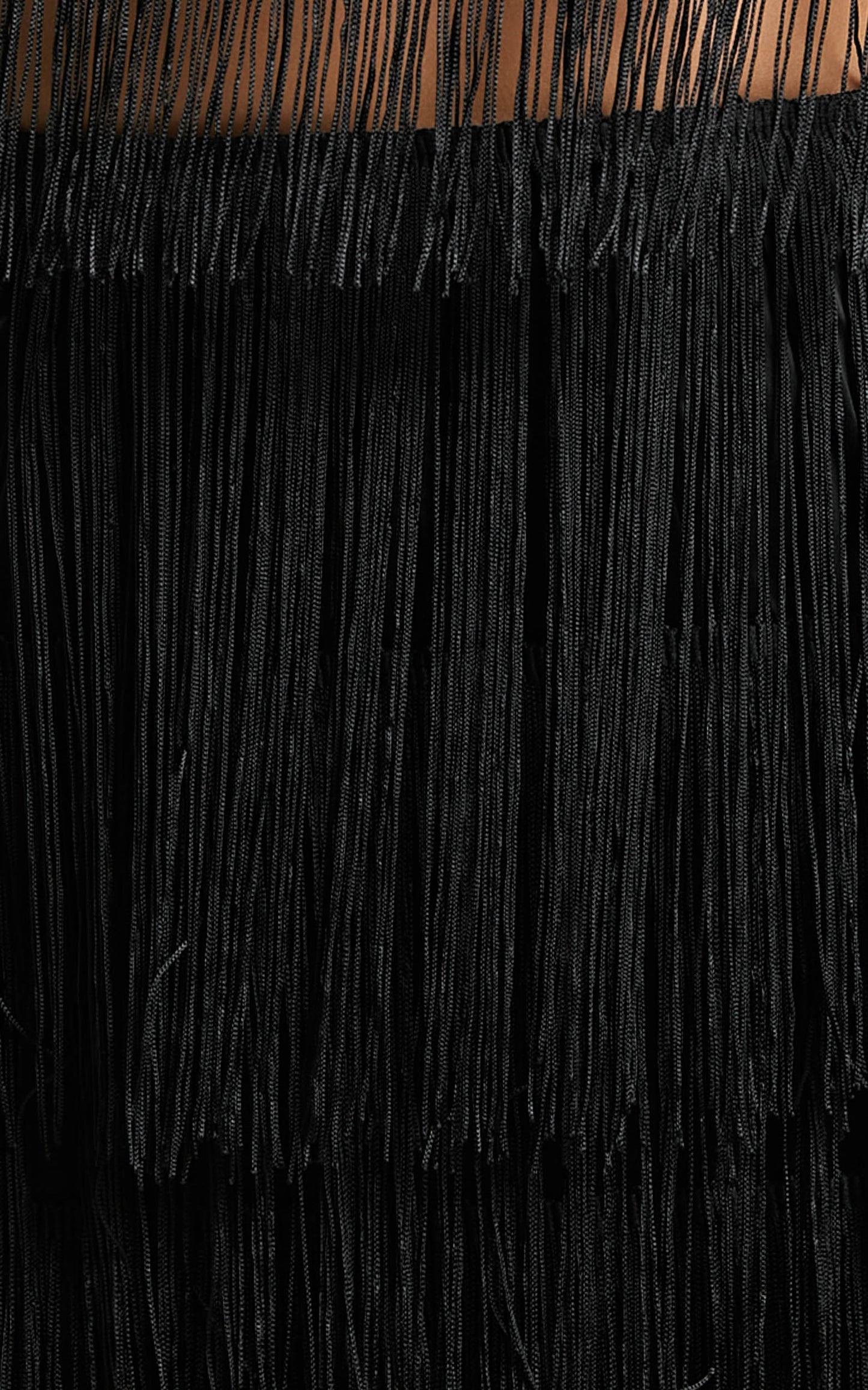 Amalee Two Piece Set - Fringe Strapless Crop Top and Midi Skirt Set in Black