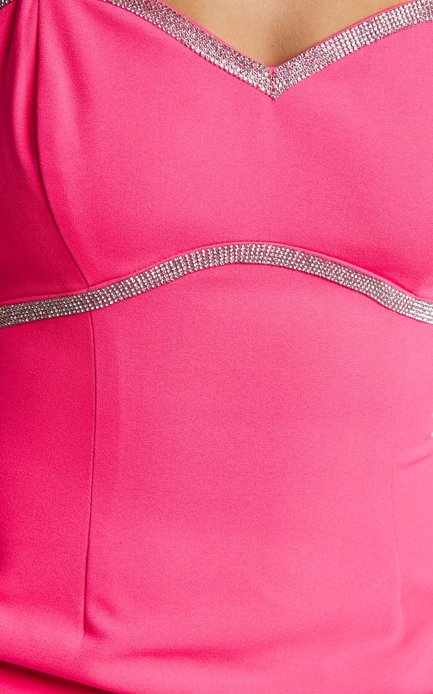 Kimmay Mini Dress - Diamante Trim Sweetheart Dress in Hot Pink