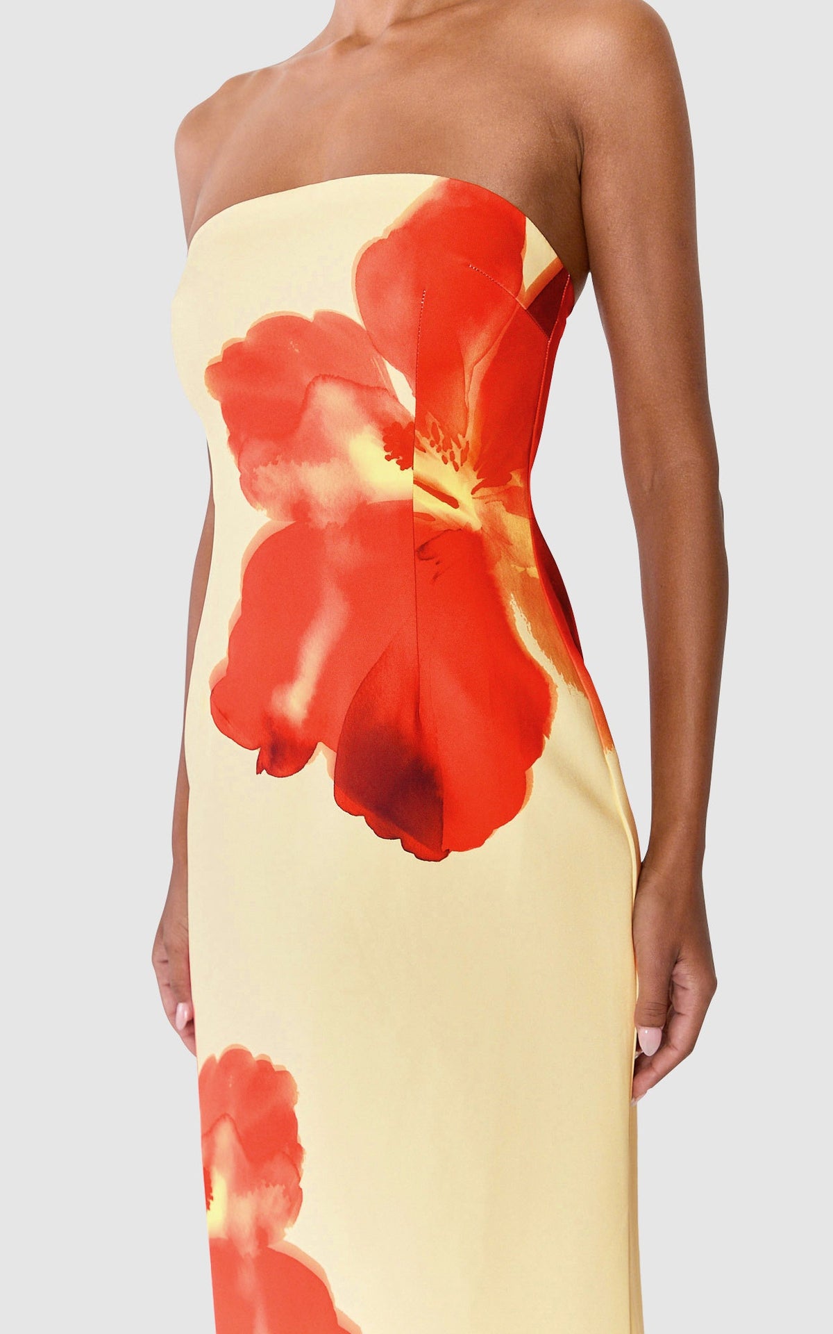 Leah Maxi Dress - Strapless Placement Floral Print Dress in Floral Emberlight