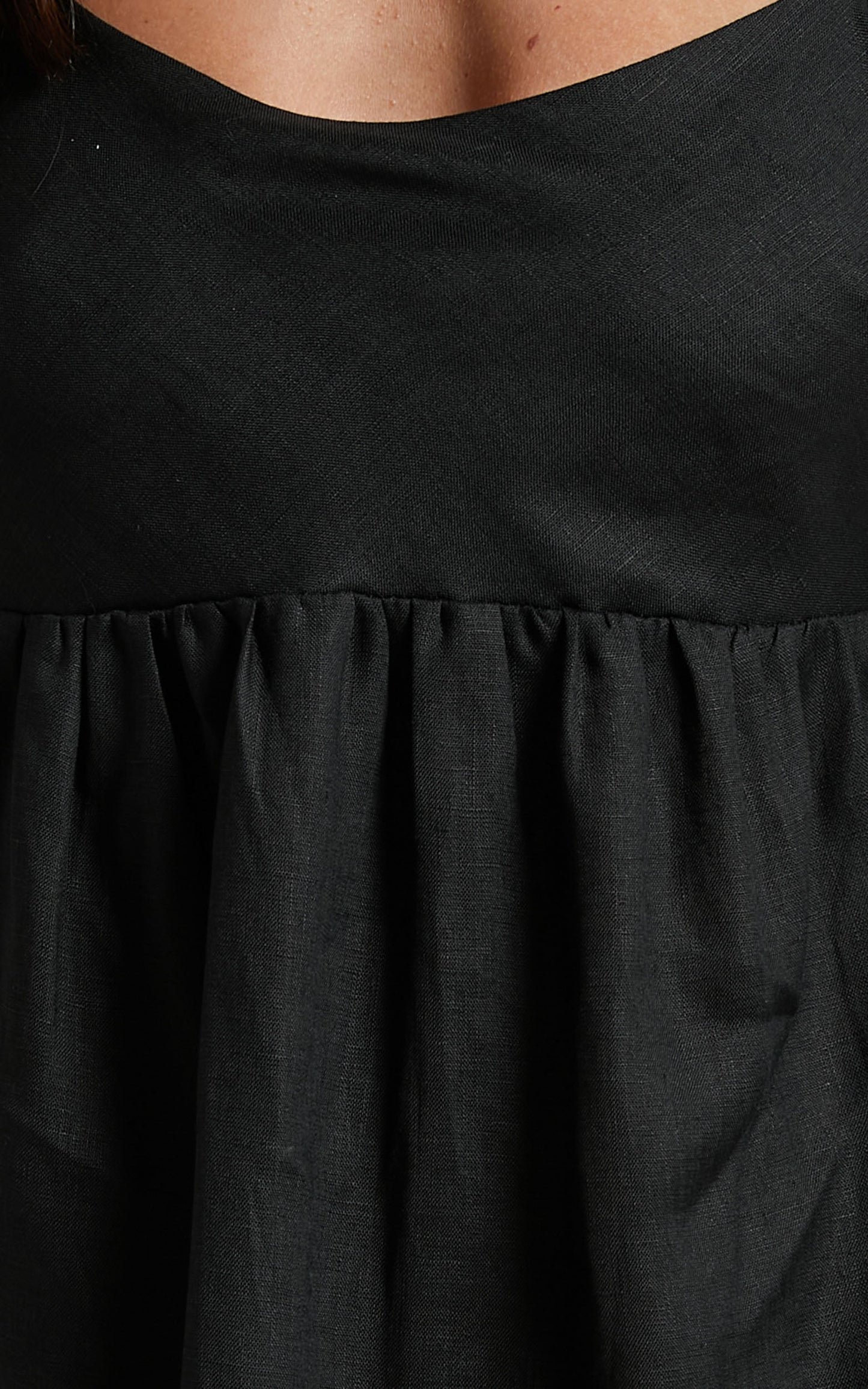 Amalie The Label - Charlotte Linen Puff Sleeve Open Back Mini Linen Dress in Black