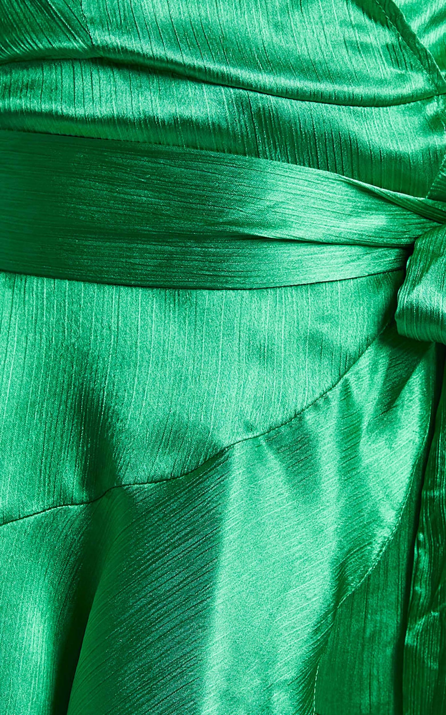 All I Want To Be Mini Dress - Ruffle Wrap Dress in Green Satin