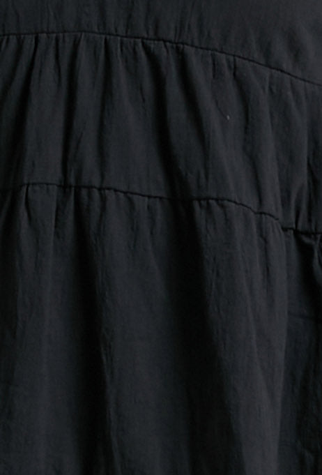 Harriette Tiered Long Sleeve Mini Shift Linen Blend Dress in Black