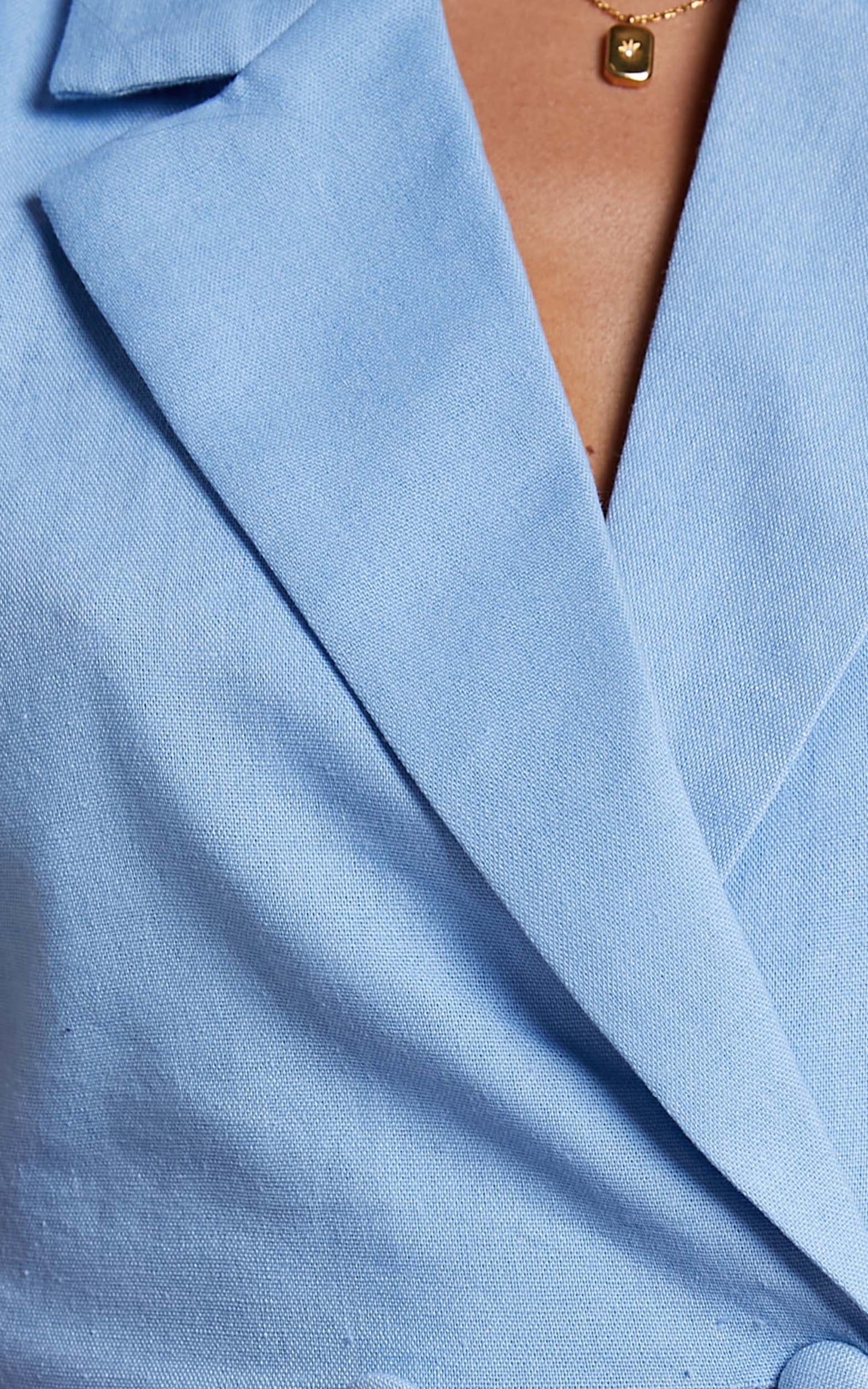 Hawker Playsuit - Linen Plunge Double Breasted Playsuit in Light Blue