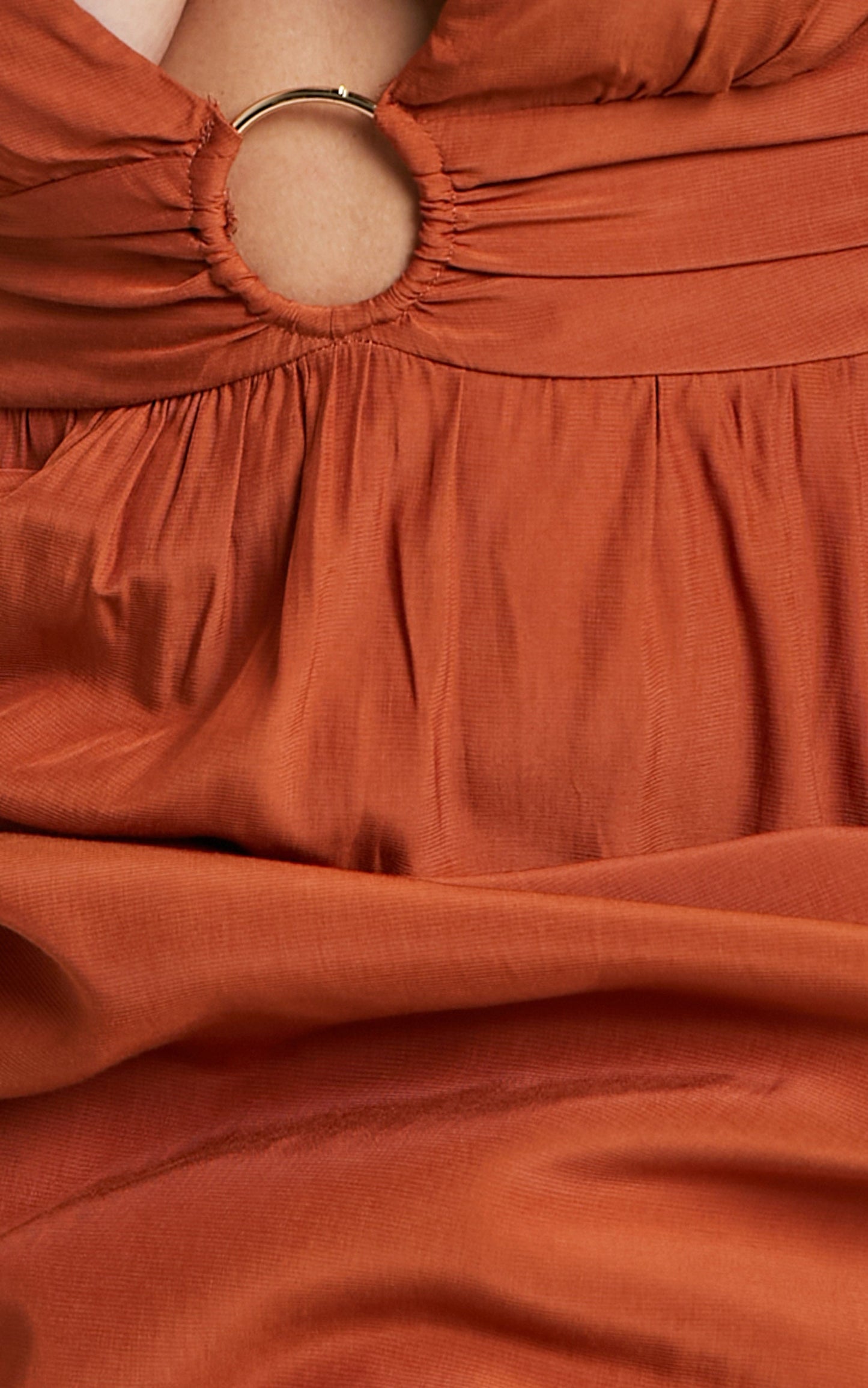 Jadiah Midi Dress - Ring Detail Plunge Dress in Rust