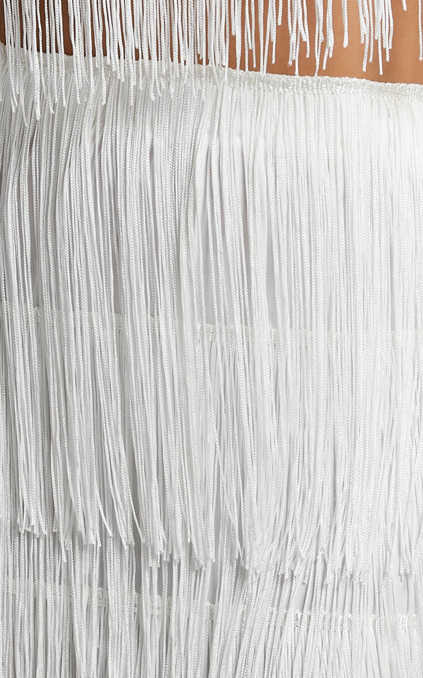 Amalee Two Piece Set - Fringe Strapless Crop Top and Midi Skirt Set in White