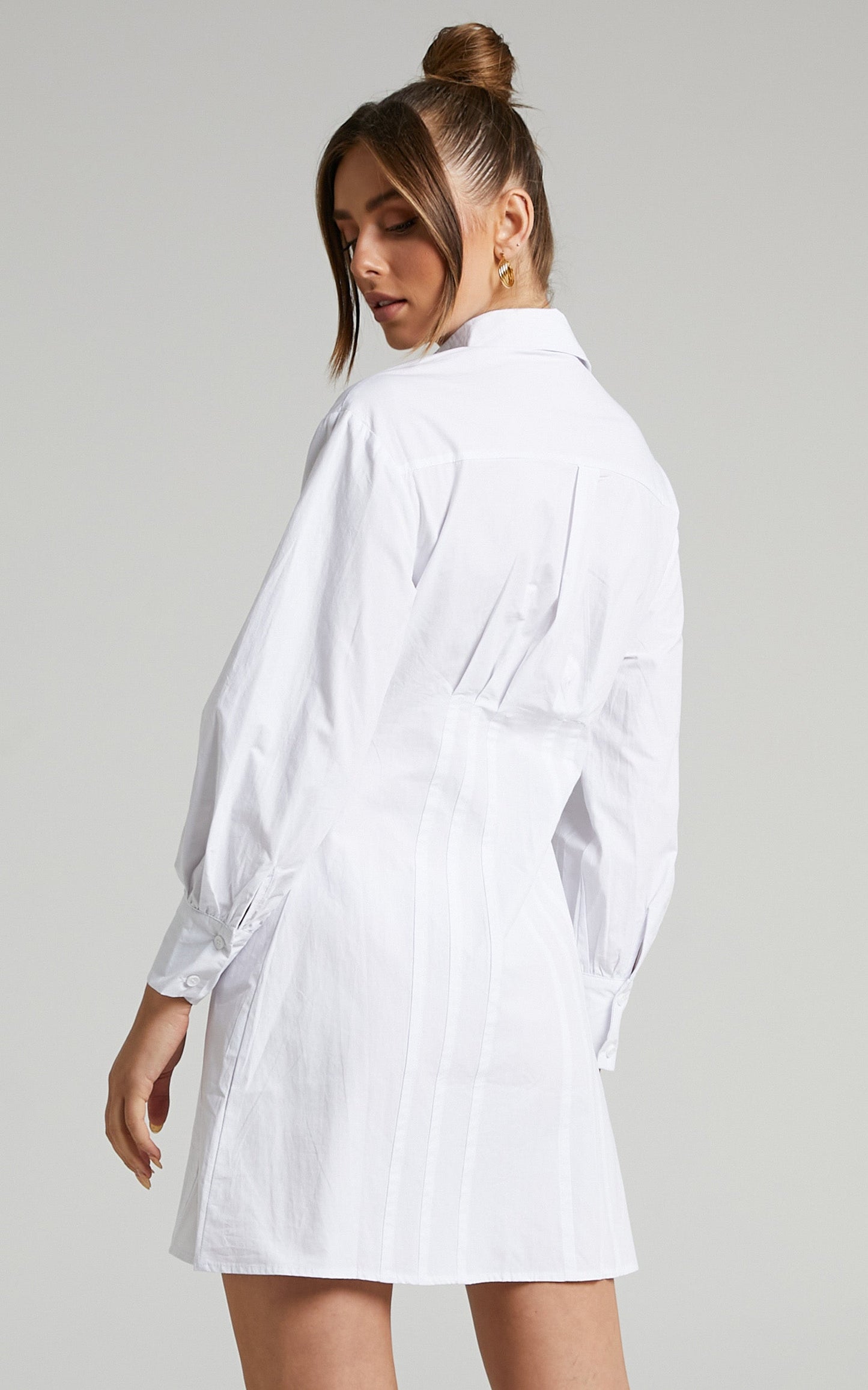 Violeta Mini Shirt Dress with Tuck Details in White