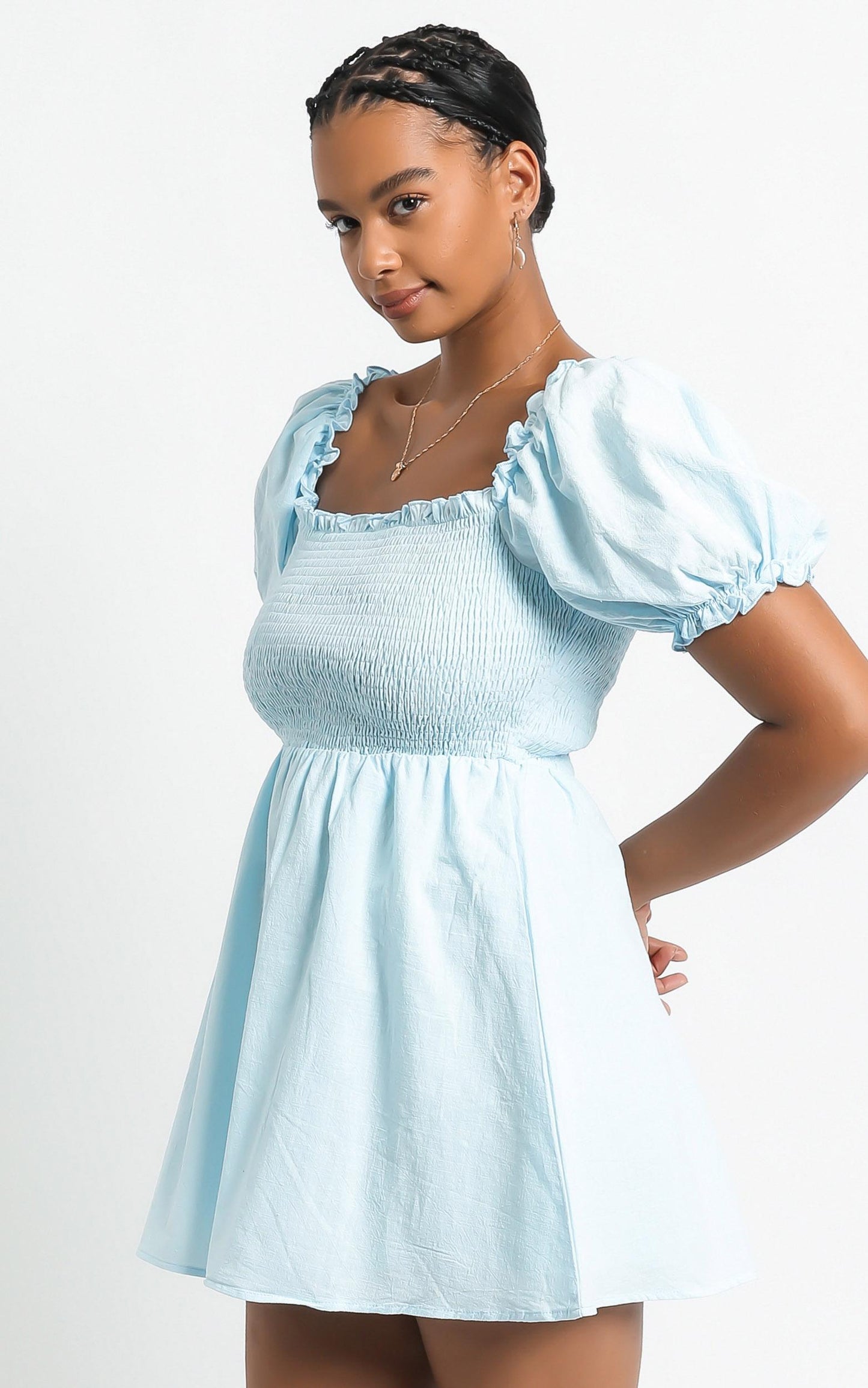 Mulberry Dress in Blue Linen Look