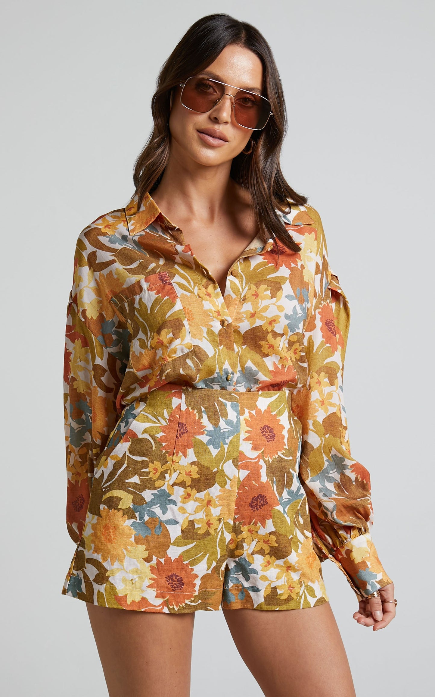 Amalie The Label - Azariah Balloon Sleeve Button Up Shirt in Emerson Floral