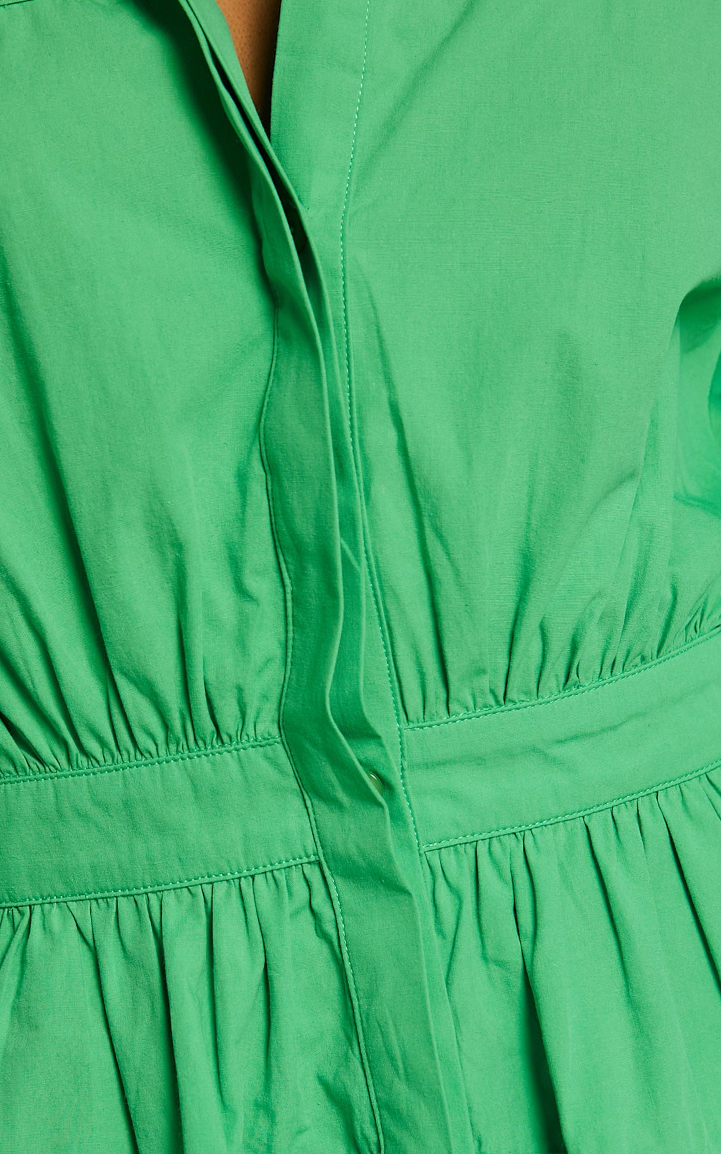 Adanny Mini Dress - Long Puff Sleeve Shirt Dress in Green