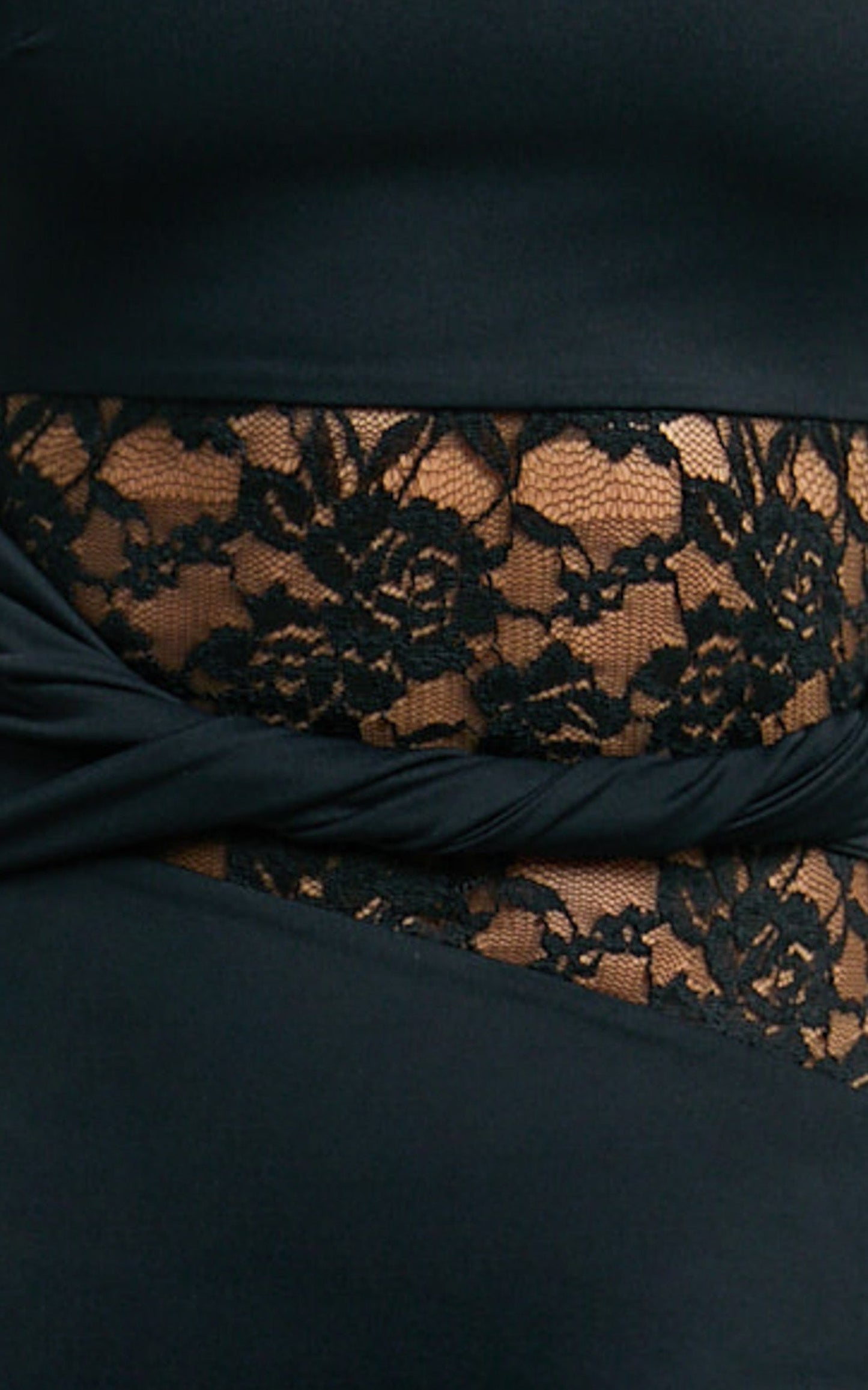 Alberta Maxi Dress - Spliced Sheer Lace Column Dress in Black