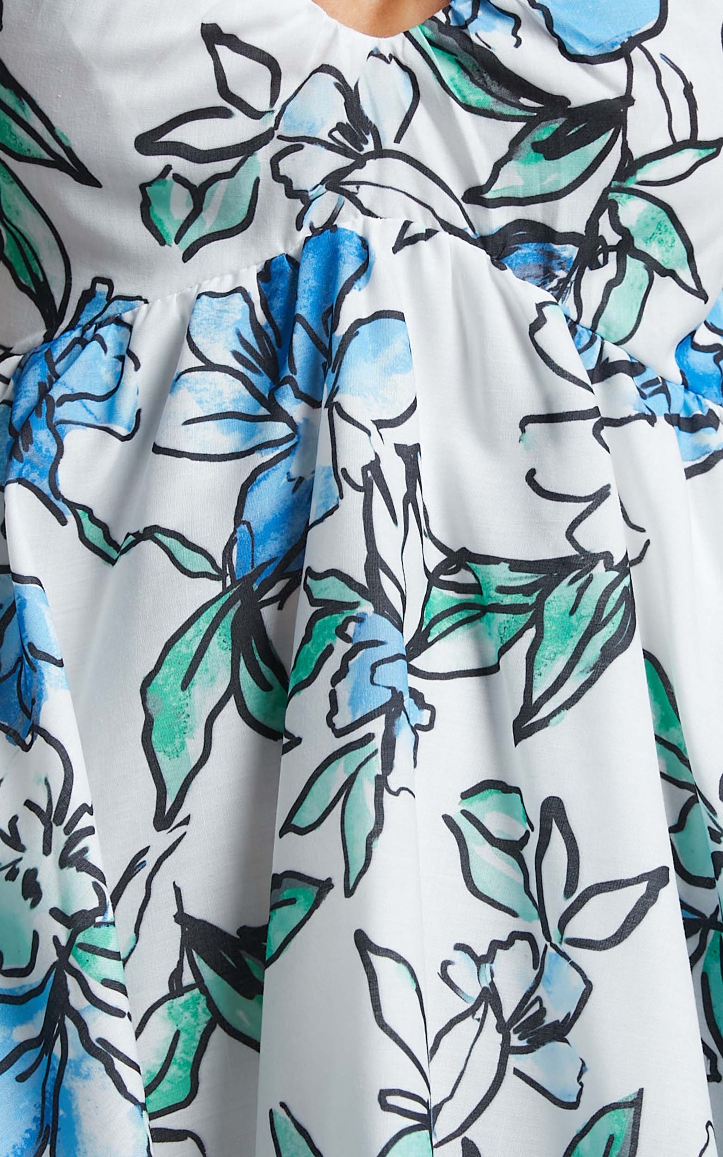 Alezia Mini Dress - Deep V Neck Puff Sleeve Dress in Brush Stroke Floral