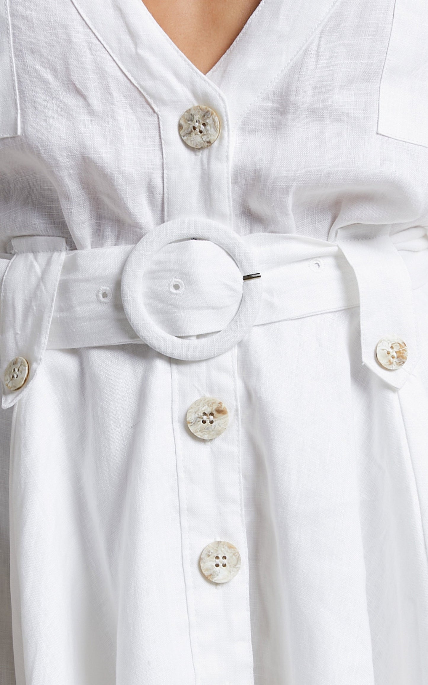 Amalie The Label - Alexandre Linen Utility Style Mini Linen Dress in White