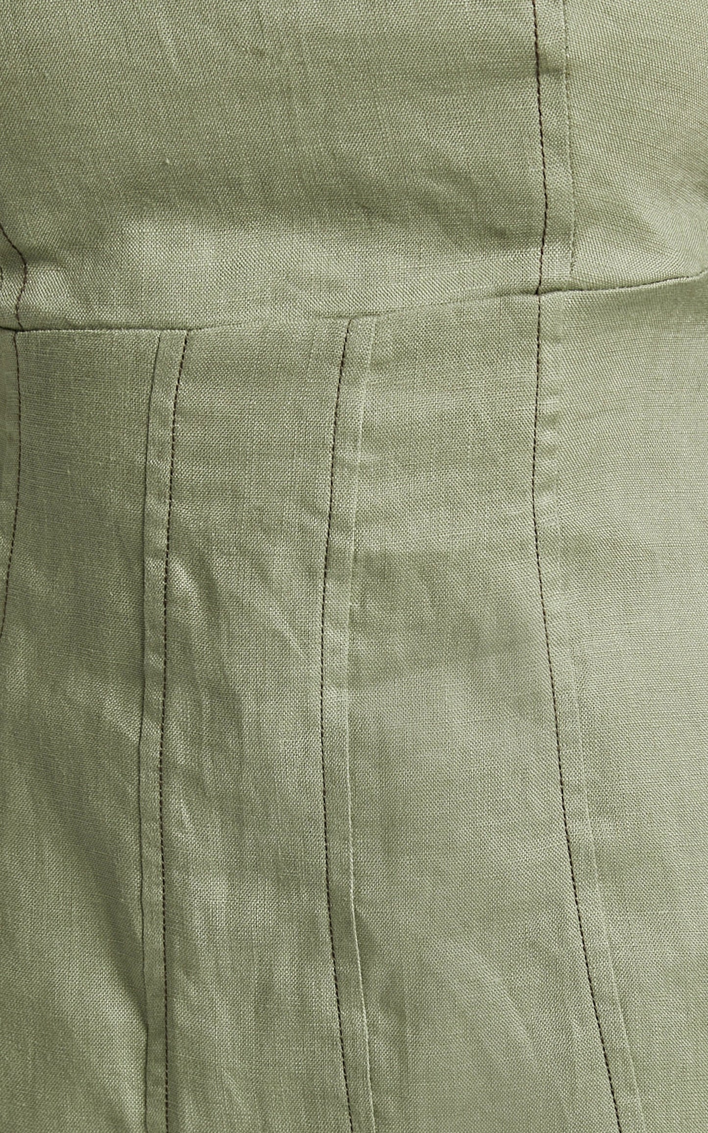 Amalie The Label - Edlynne Linen Square Neck Open Back Puff Sleeve Mini Linen Dress in Khaki