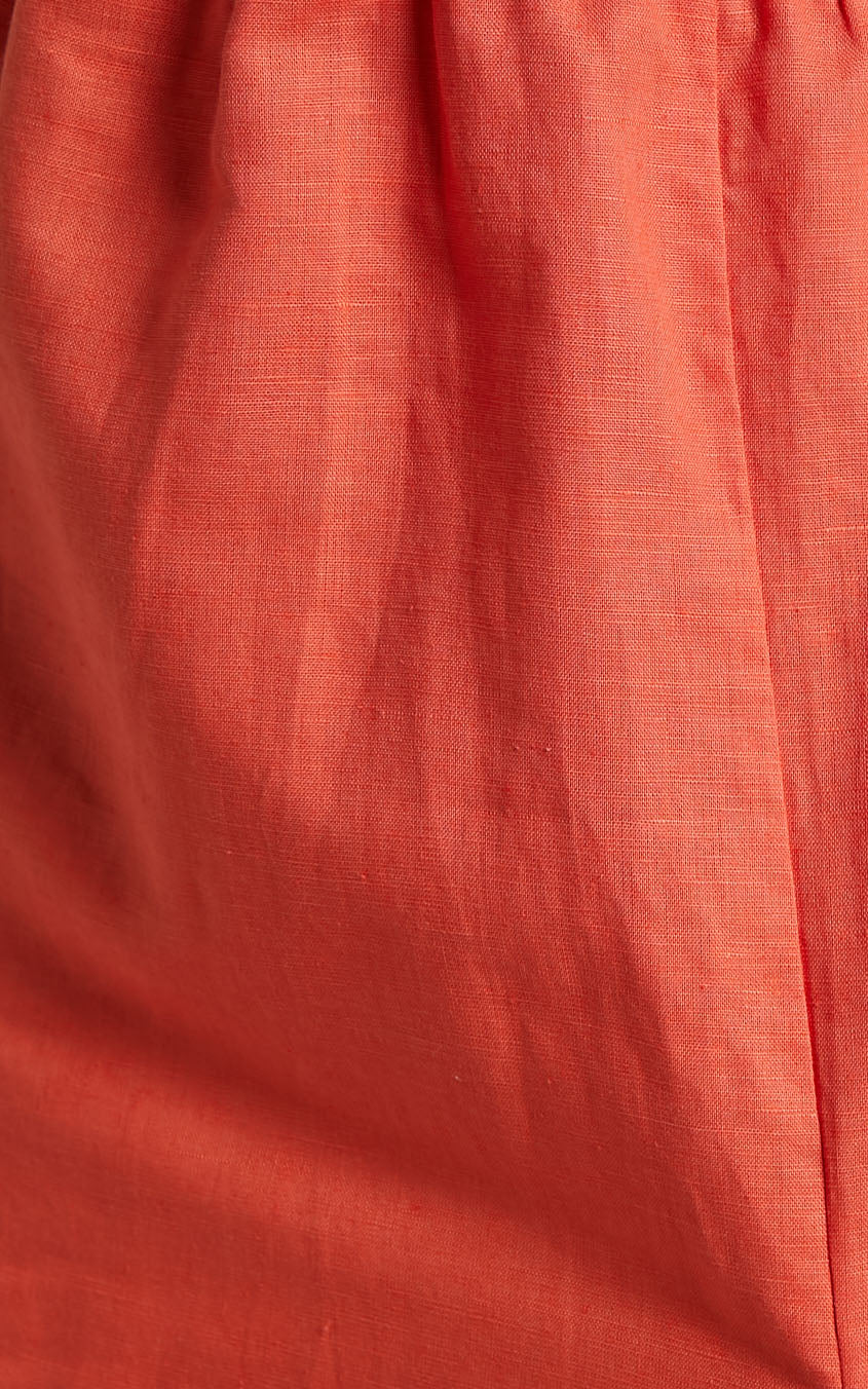 Amalie The Label - Linen Blend Halter Neck Cut Out Maxi Dress in Orange Pop