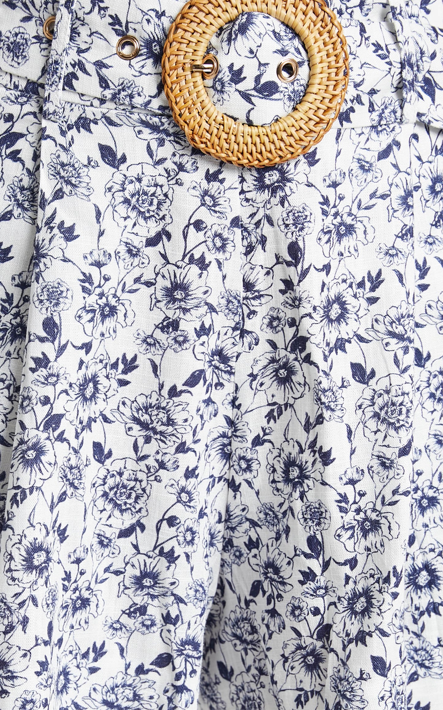 Amalie The Label - Maya Linen Belted High Waist Short in Blue Porcelain Floral