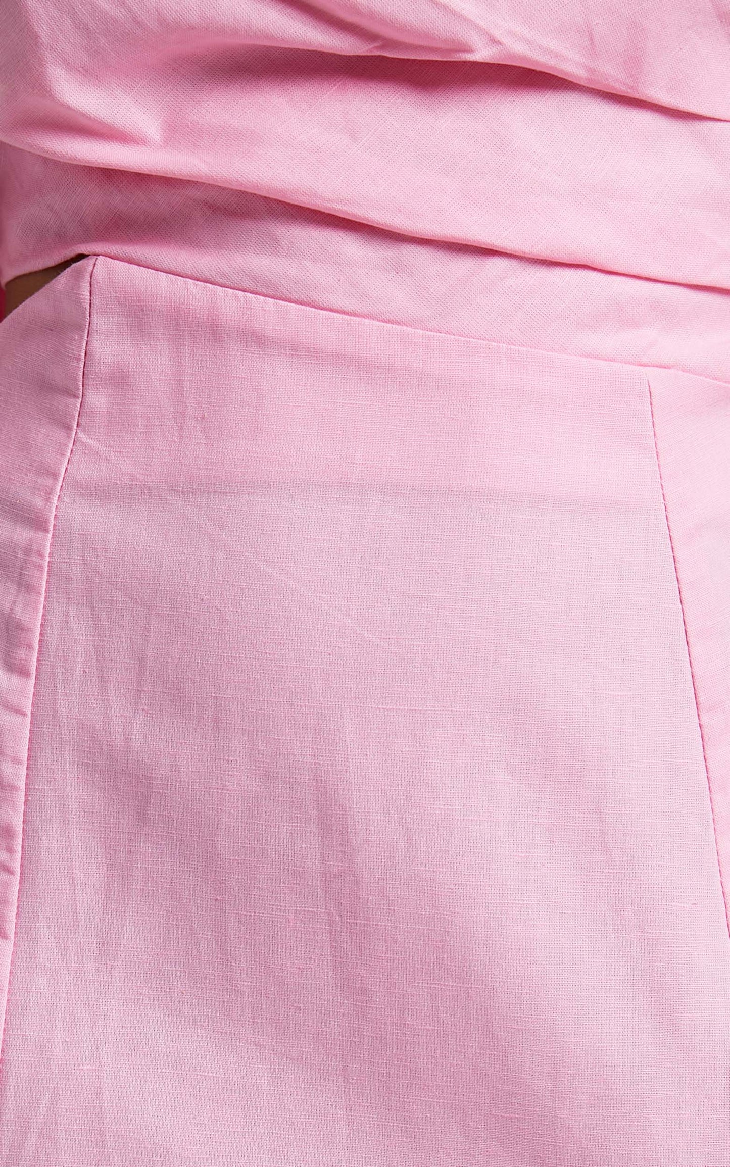 Amalie The Label - Mondie Linen Blend Cut Out One Shoulder Puff Sleeve Midi Dress in Pink