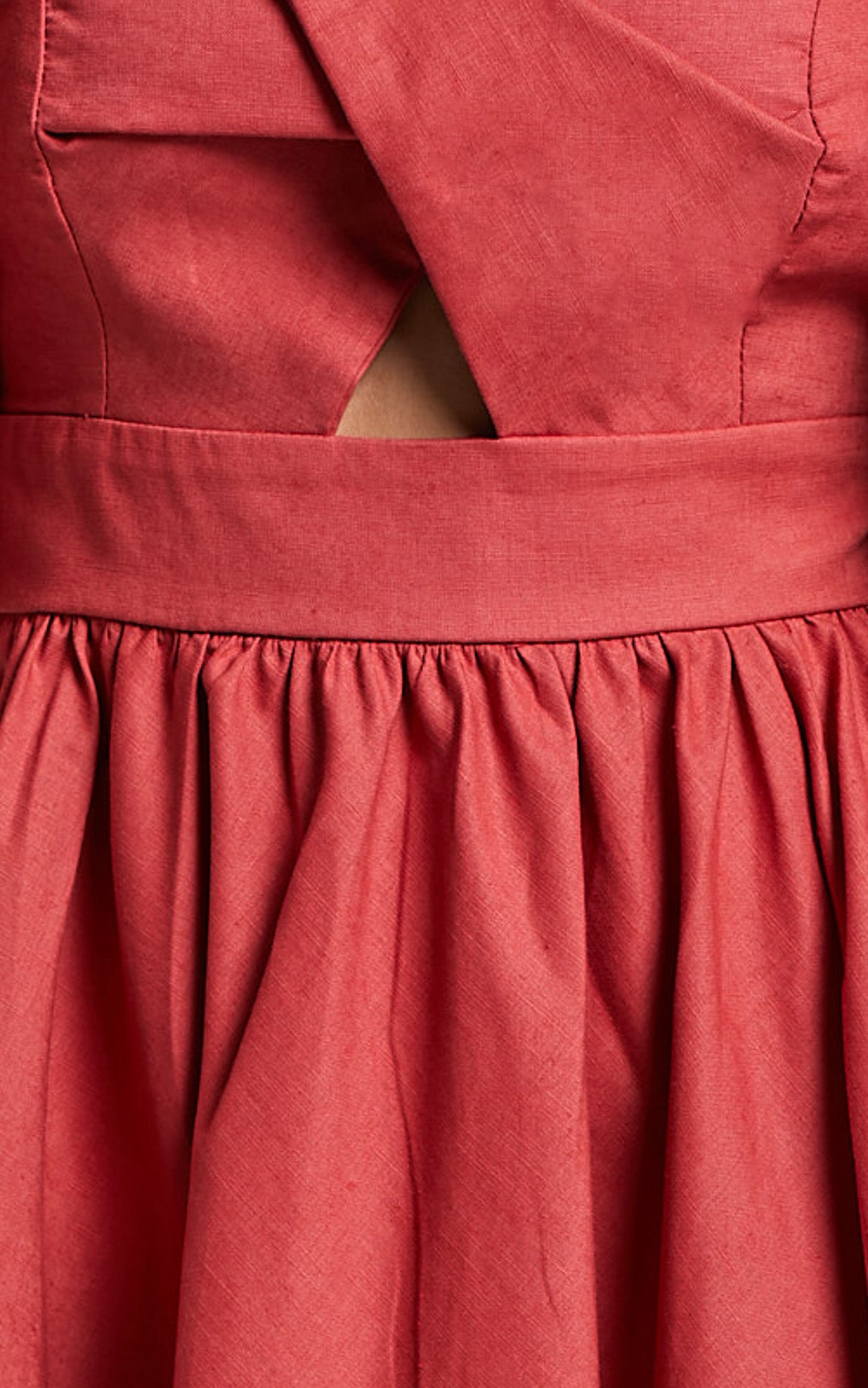 Amalie The Label - Penelopia Linen Look Blend Puff Sleeve Twist Bodice Mini Dress in Vermilion