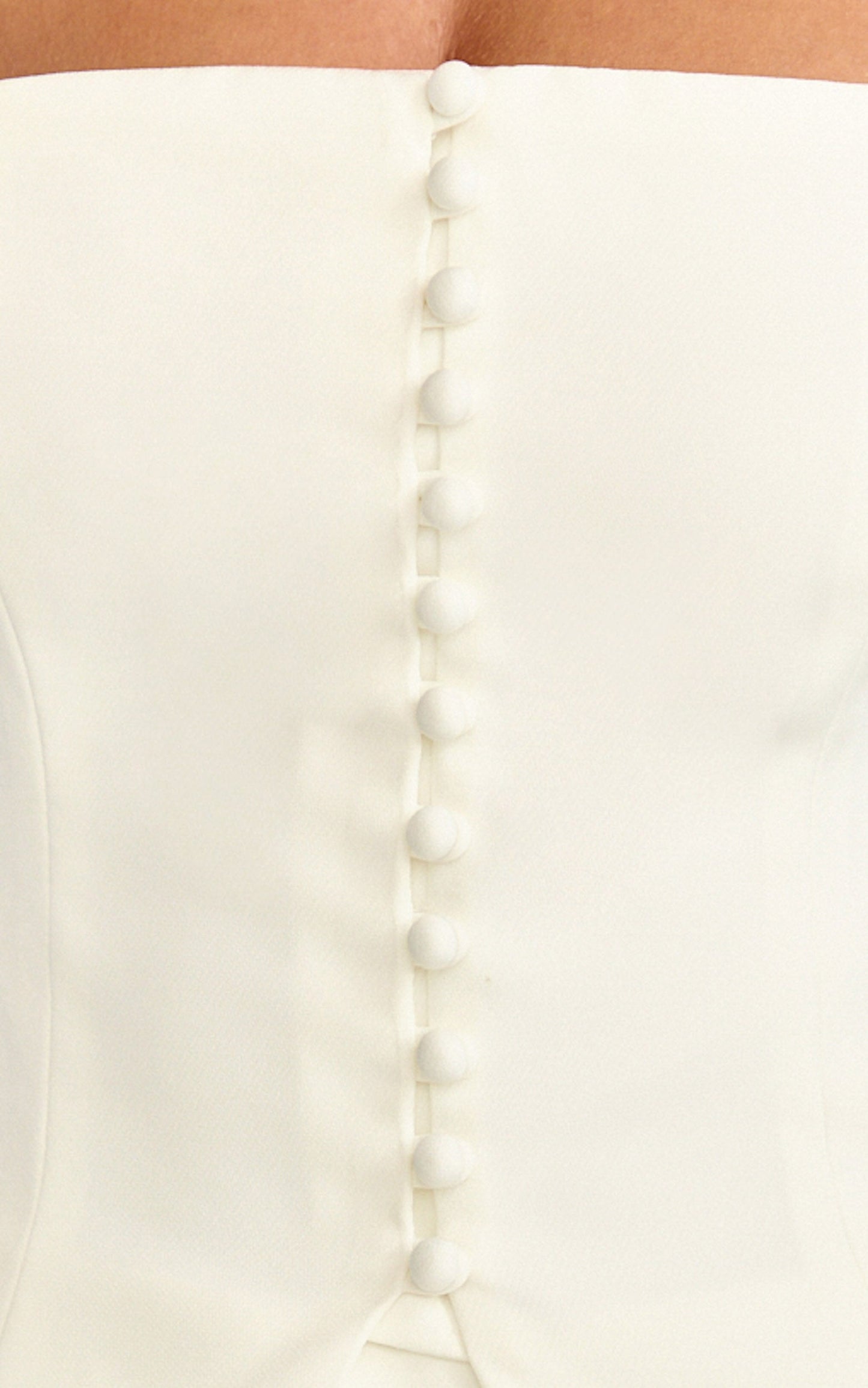 Amelia Two Piece Top and Pant Set - Strapless Button Down Top And Tailored Wide Leg Pants Set in White