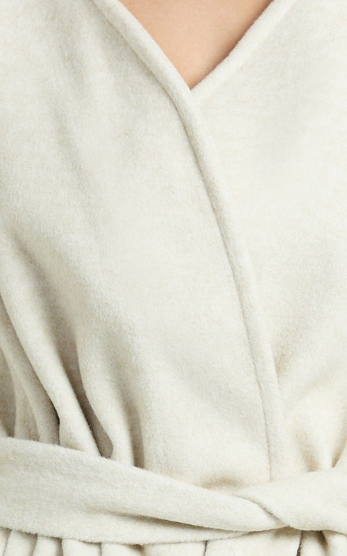 Annalise Jacket - Collarless Tie Waist Wool Look Jacket in Cream