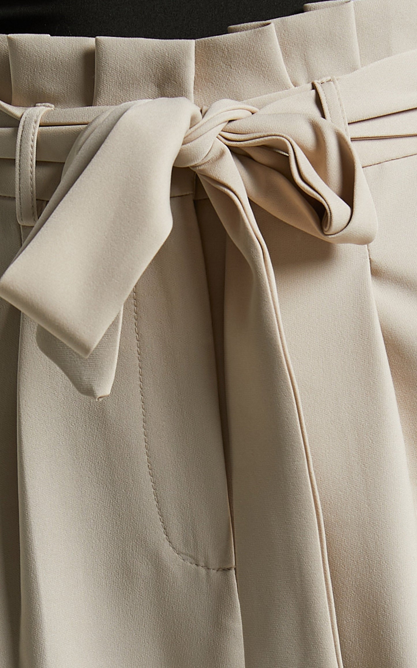 Annalise - High Waisted Paper Bag Waist Pants in Stone