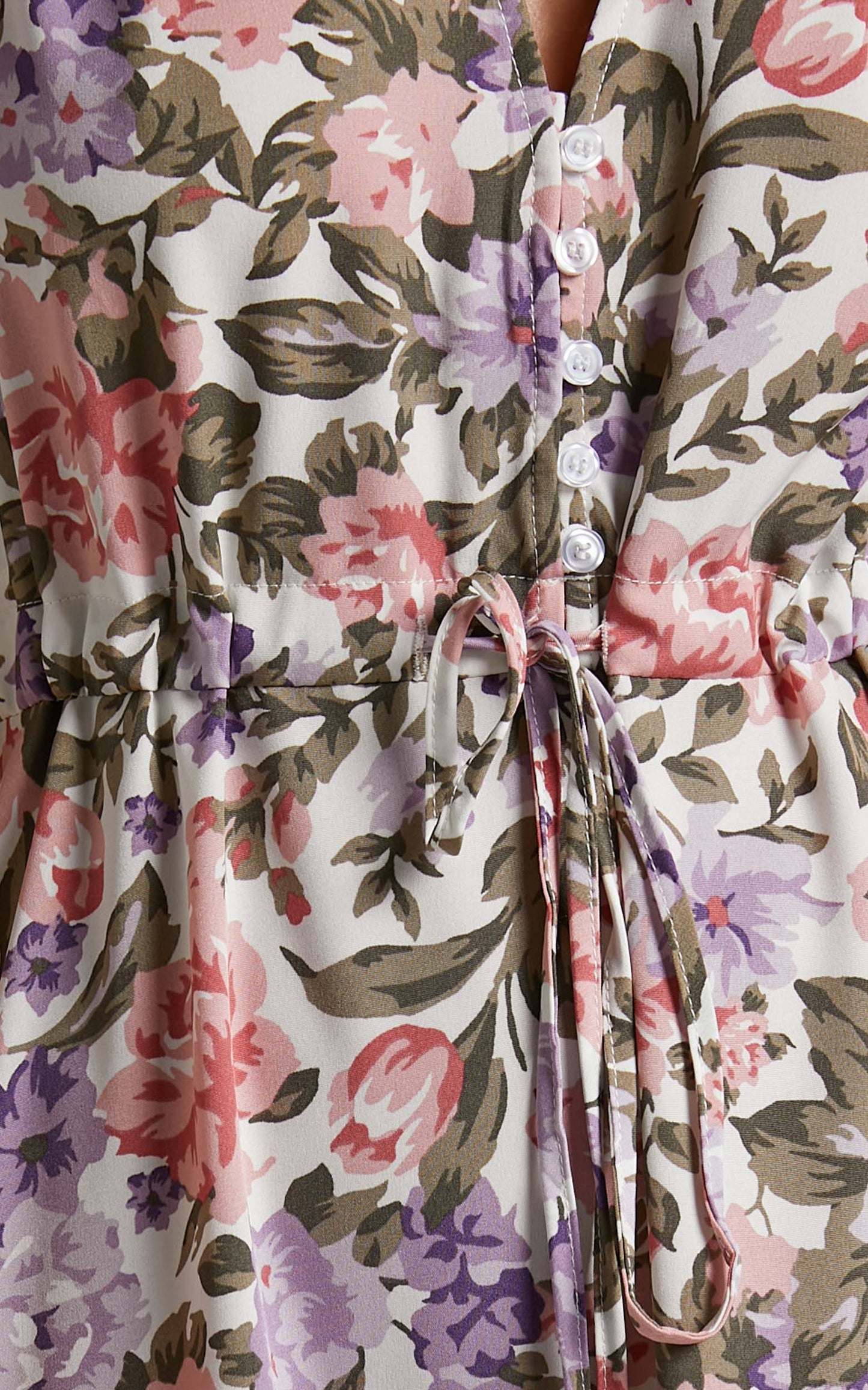 Annika Midi Dress - Button Front V-Neck Short Sleeve Dress in Pink and Purple Floral