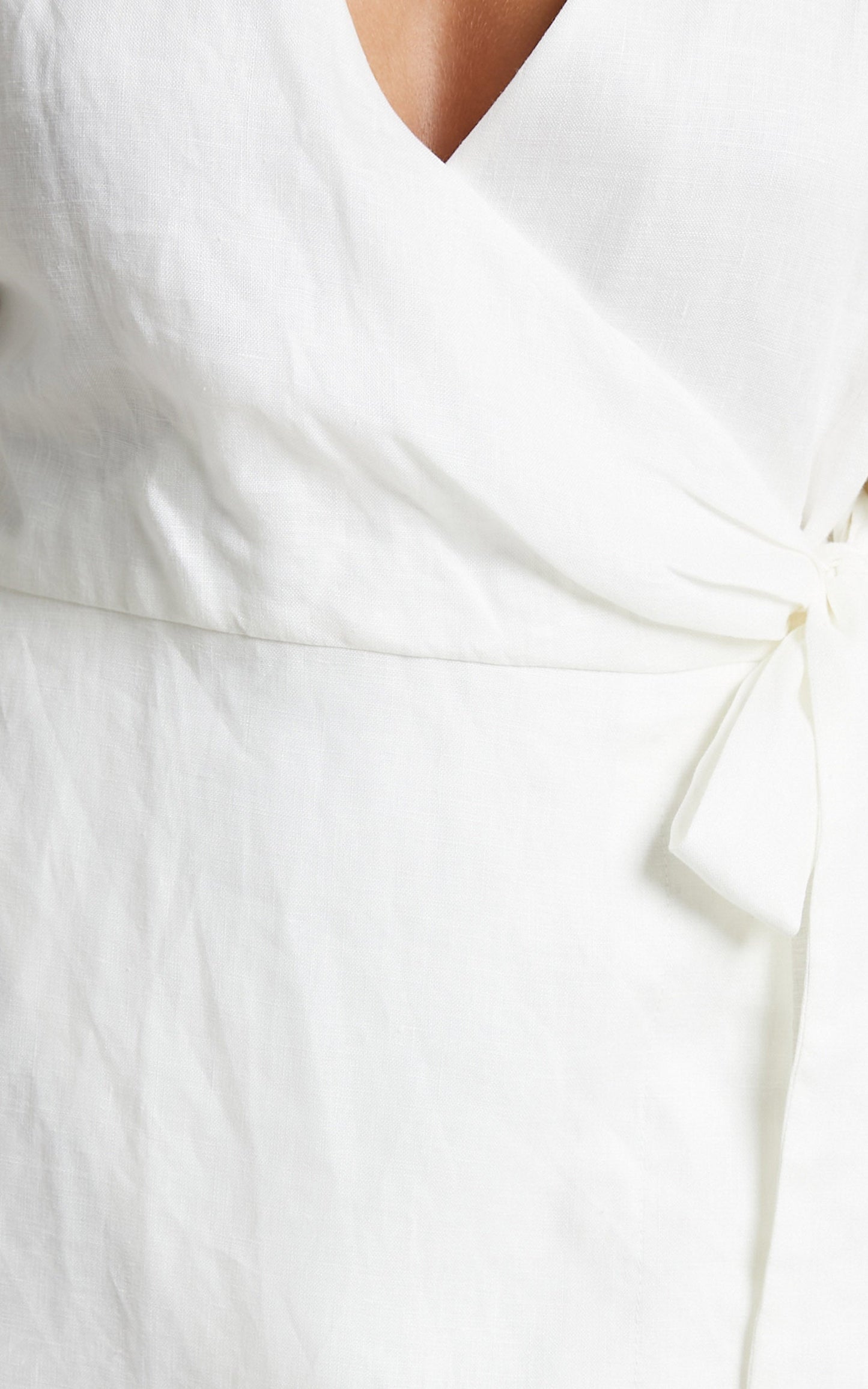 Amalie The Label - Apolline Linen Puff Sleeve Wrap Mini Linen Dress in White