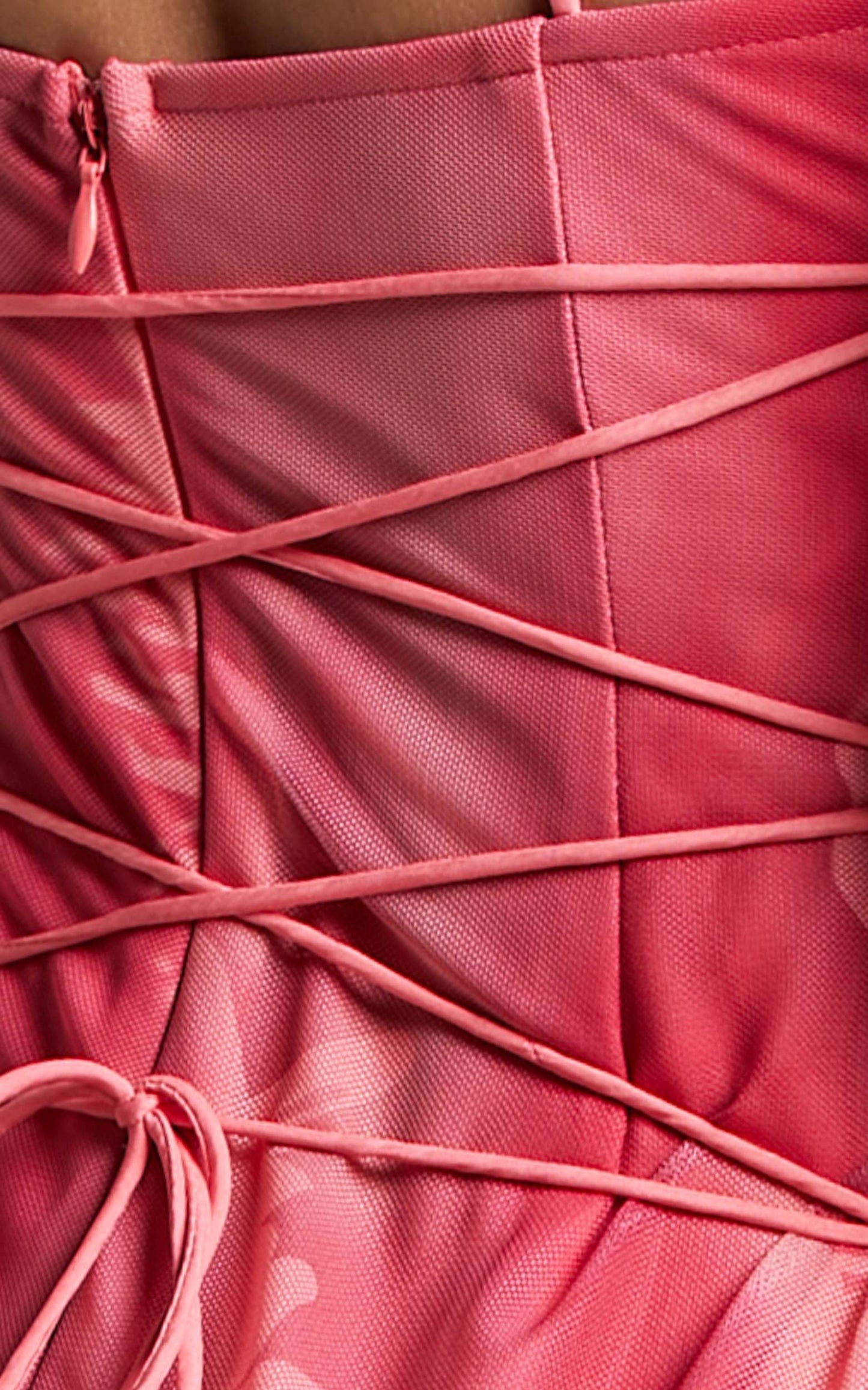 Ariel Midi Dress - Mesh Bodycon Tie Detail Dress in Pink