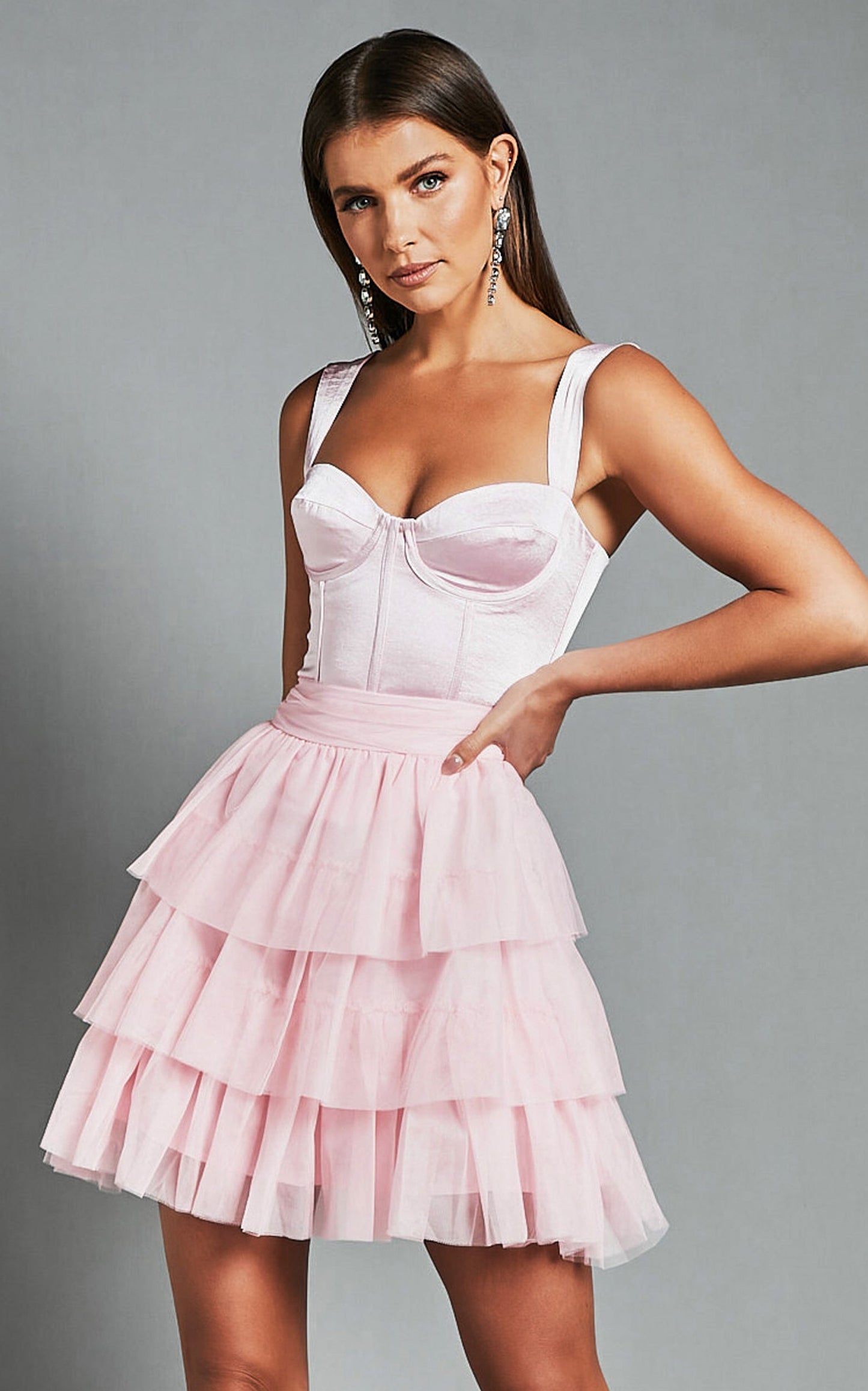 Aulaire Mini Skirt - Tiered Tulle Skirt in Blush