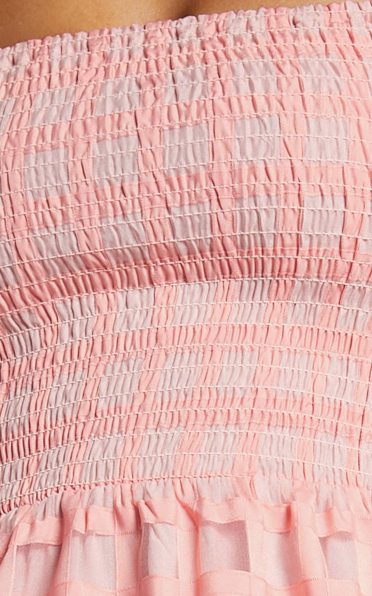 Aurelia Midi Dress - Puff Sleeve Tiered Textured Net Dress in Peach