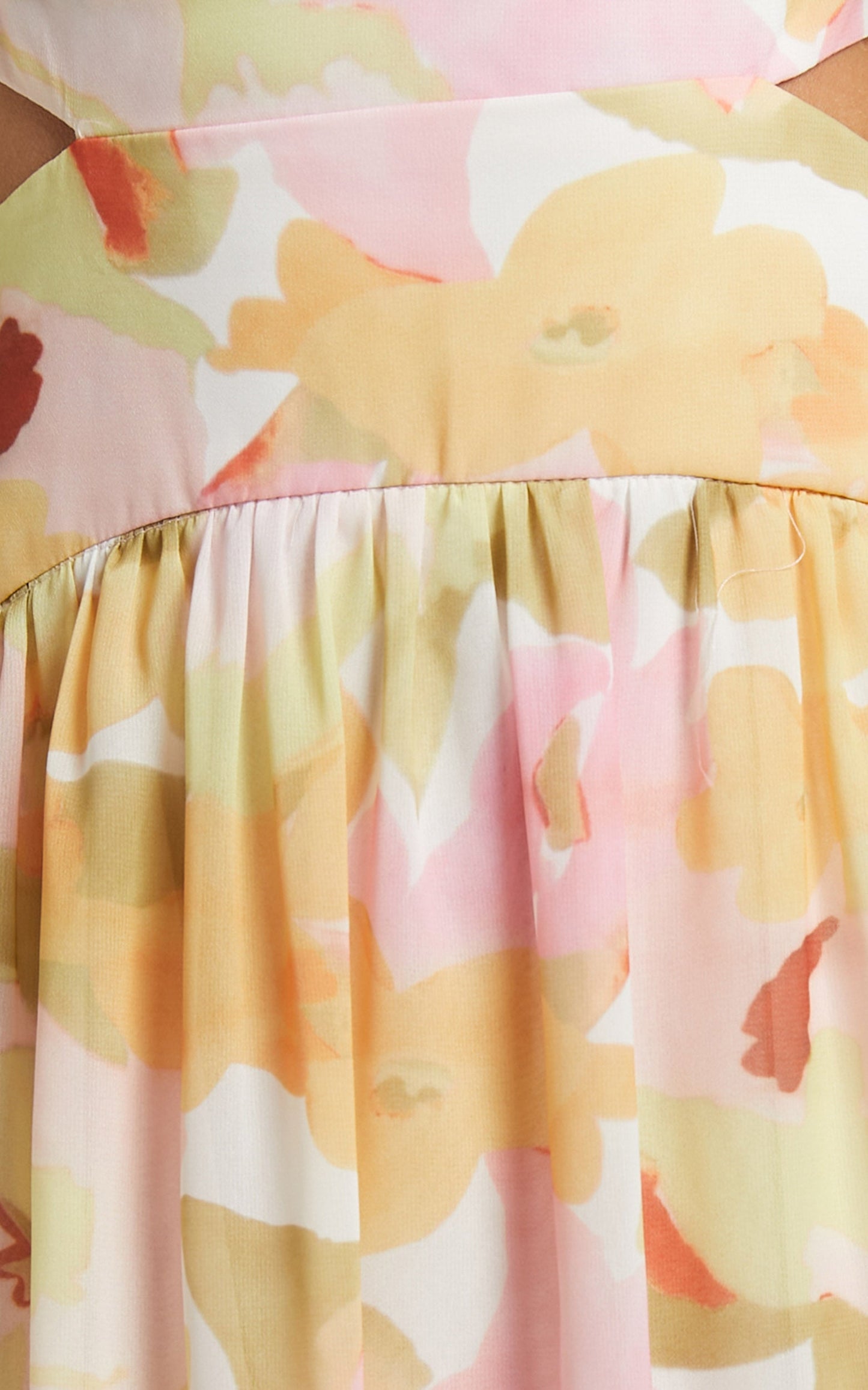 Aveline Midi Dress - Deep V Neck Puff Sleeve Fit and Flare Dress in Pink Floral