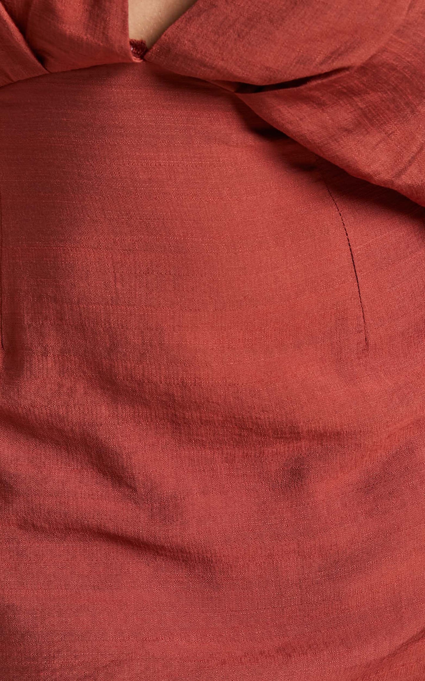 Avella Plunge Neck Angel Sleeve Mini Dress in Rust